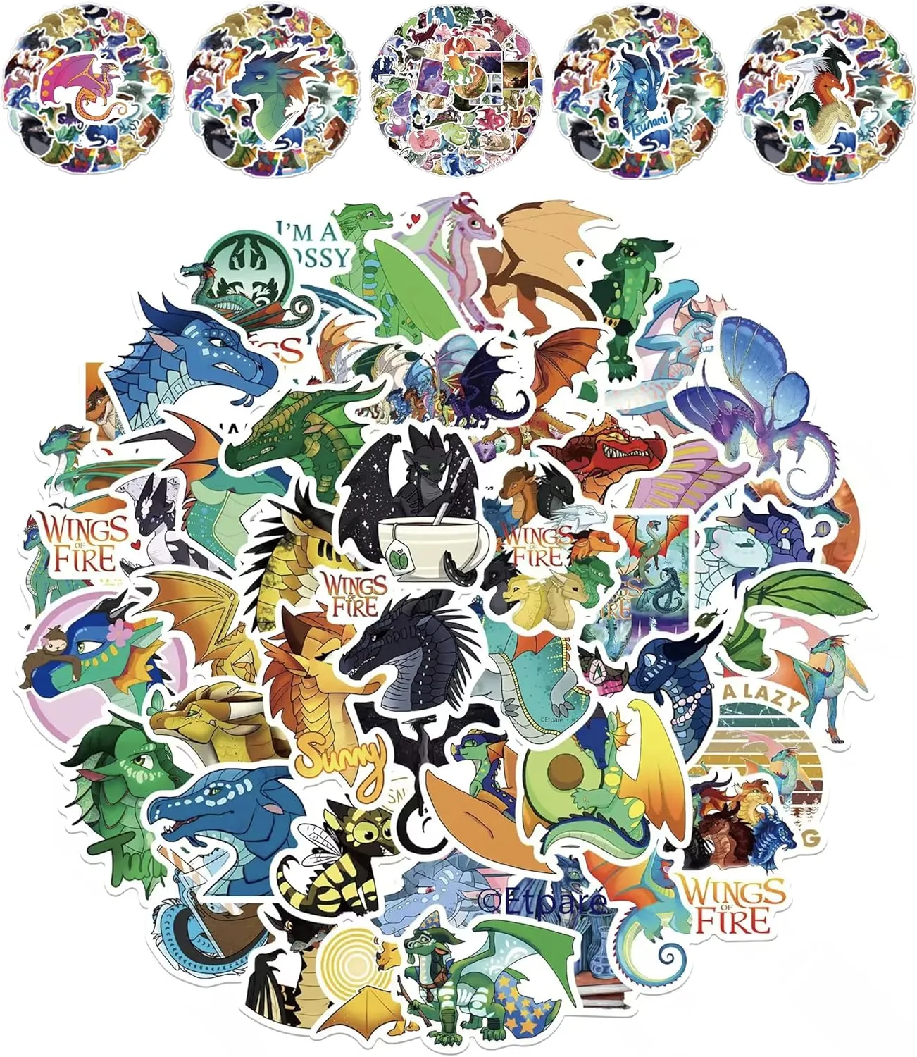 215 pcs Wings of Fire Stickers - from Wings of Fire Book 1-15 Author Tui Sutherland Waterproof Water Bottle Stickers Vinyl Merch for Book Fans, Kawaii Dragon Lovers, Party Favor, Student Rewards
