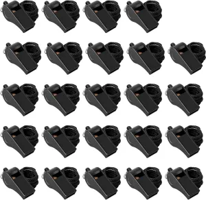 24 Pack 120dB Loud Referee Whistles with Lanyards  Heavy-Duty Black Sports Whistles for Coaches, Referees, and Team Events