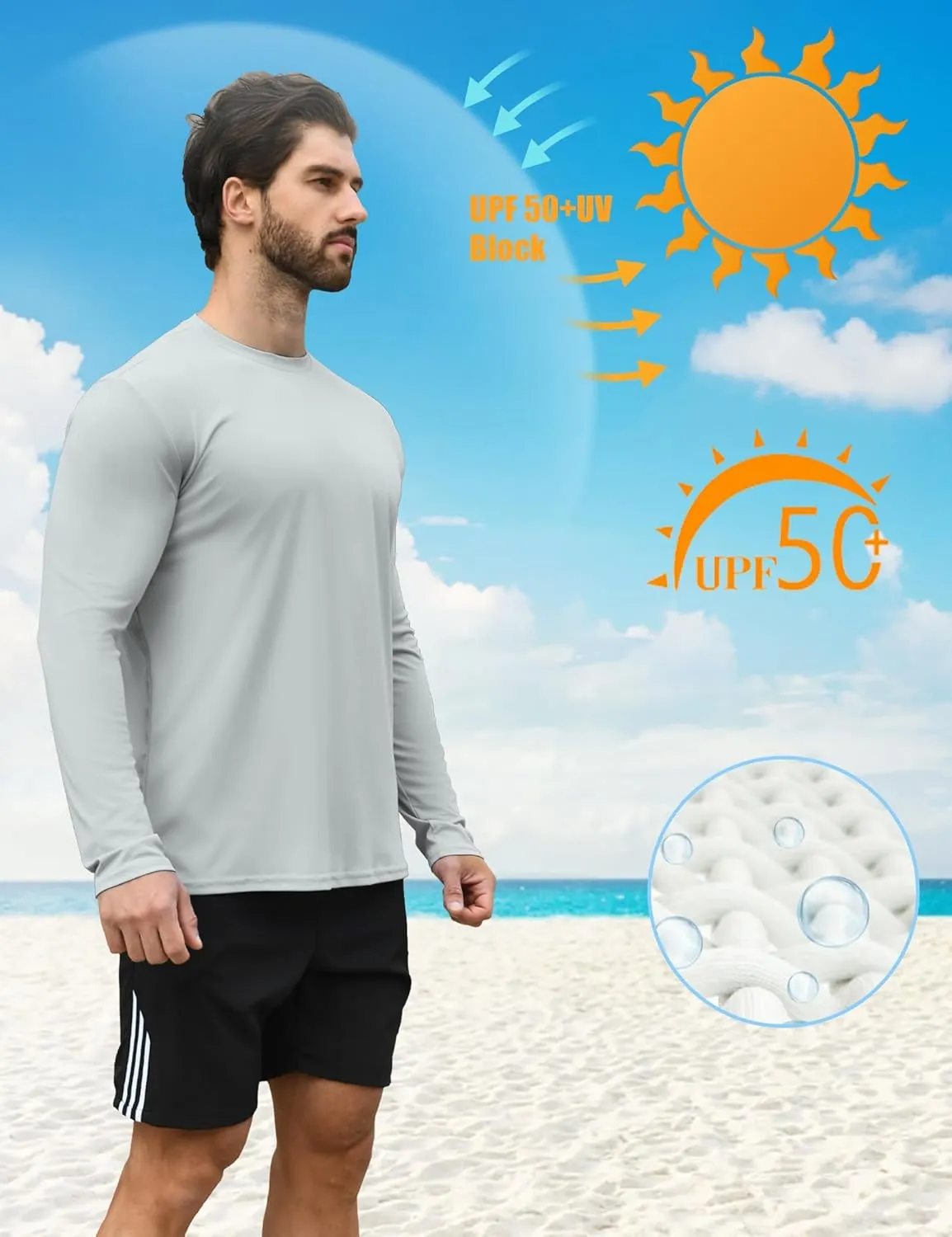 2/4 Pack Men's UPF 50  Rash Guard Quick-Dry Long Sleeves Shirts, Swim Fishing Shirts UV Sun Protection Shirts for Men