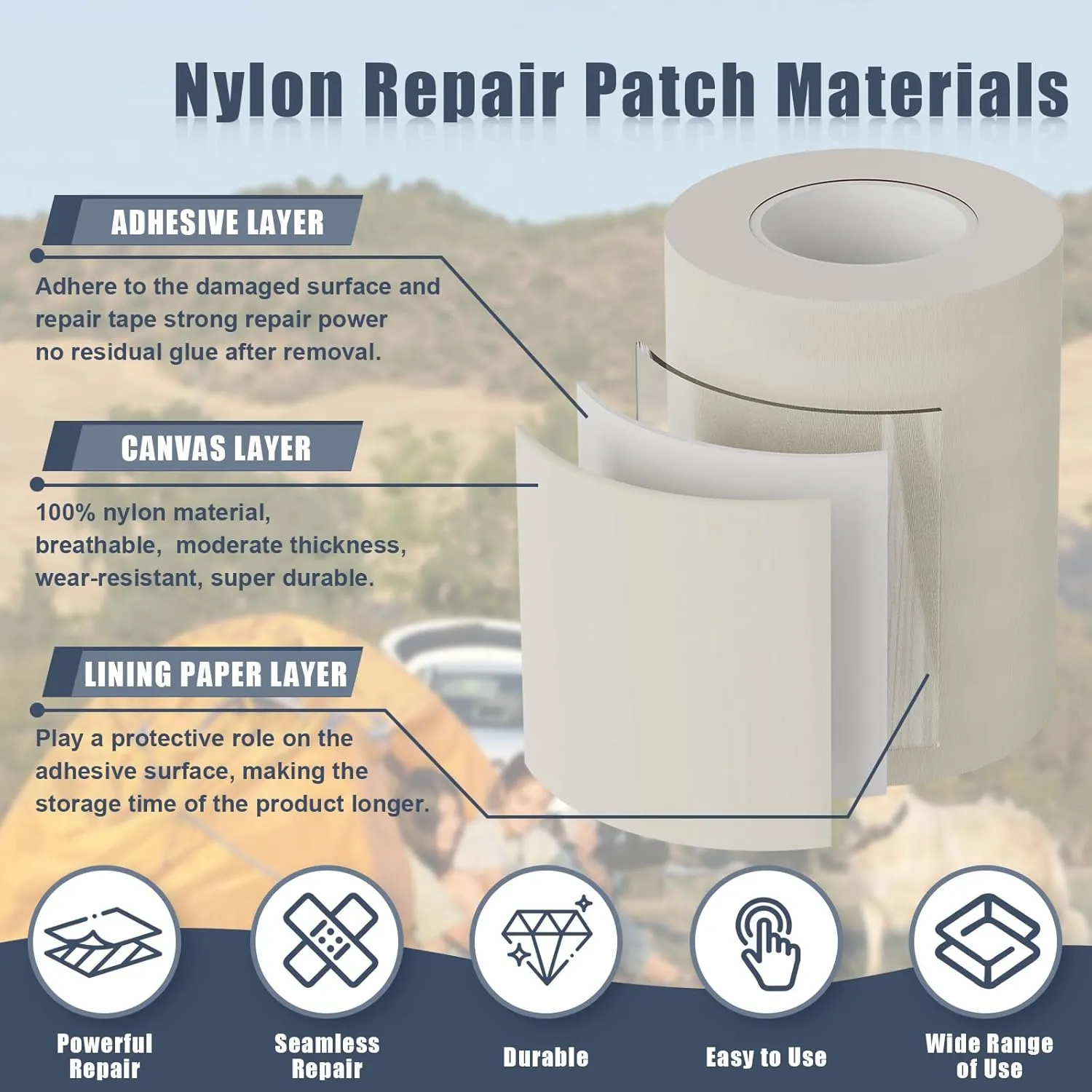 3x79 Inch Nylon Repair Patch Nylon Repair Tape Self Adhesive Fabric Tapes Outdoor Camping Gear Fabric kit for Tent, Umbrella, Down Jackets, Sleeping Bag, KnapsackBlack