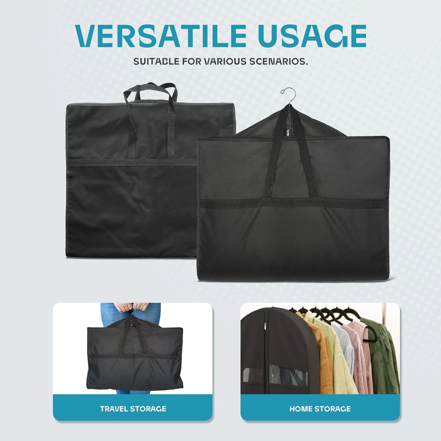 43" Travel Garment Bag with Accessories Zipper Pocket, Heavy Duty Suit Bag for Suits, Tuxedos, Dresses, Coats, Black, 1 pack