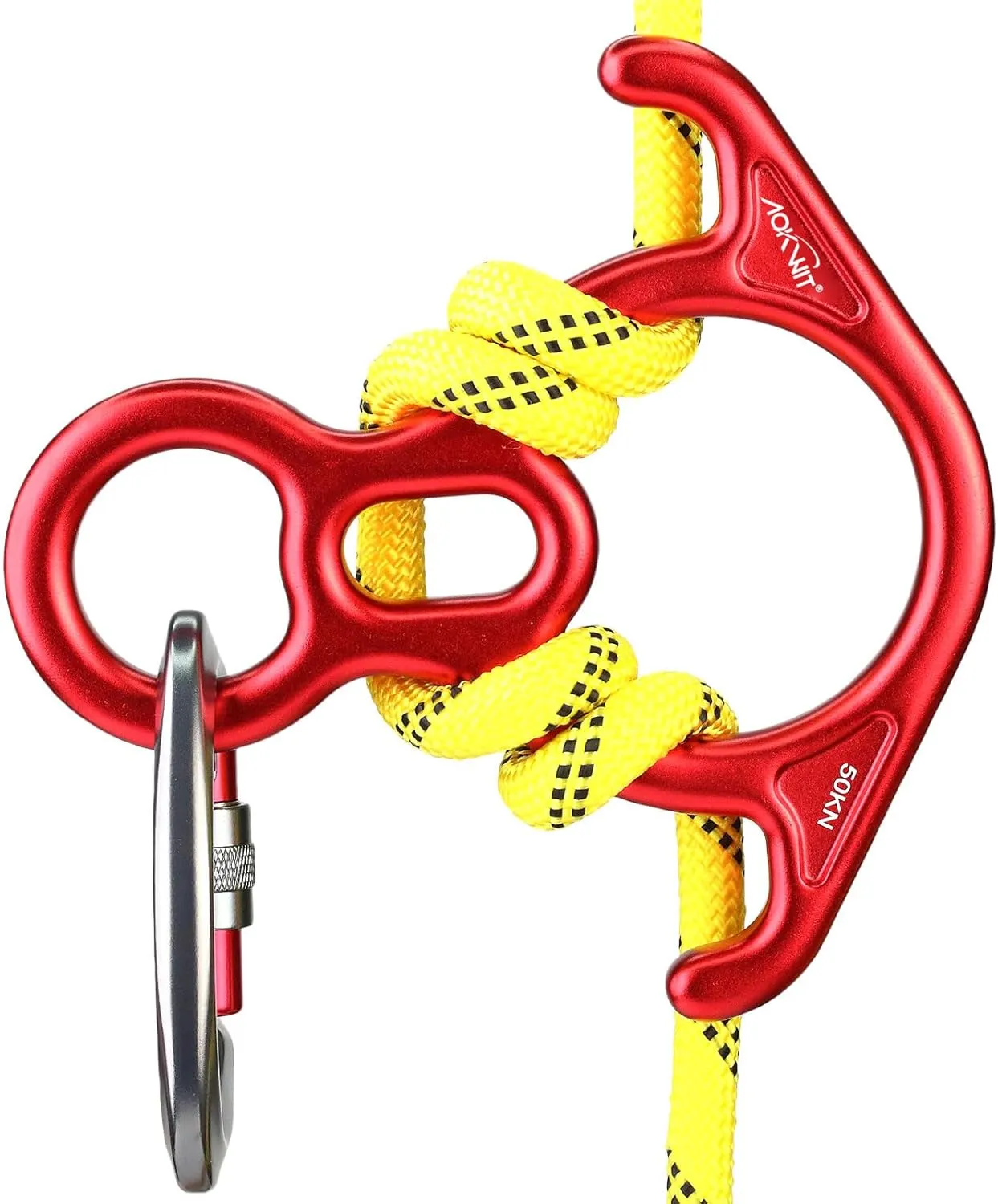 50KN Rescue Figure, 8 Descender Large Bent-Ear Belaying and Rappelling Gear Belay Device Climbing for Rock Climbing Peak Rescue 7075 Aluminum Alloy