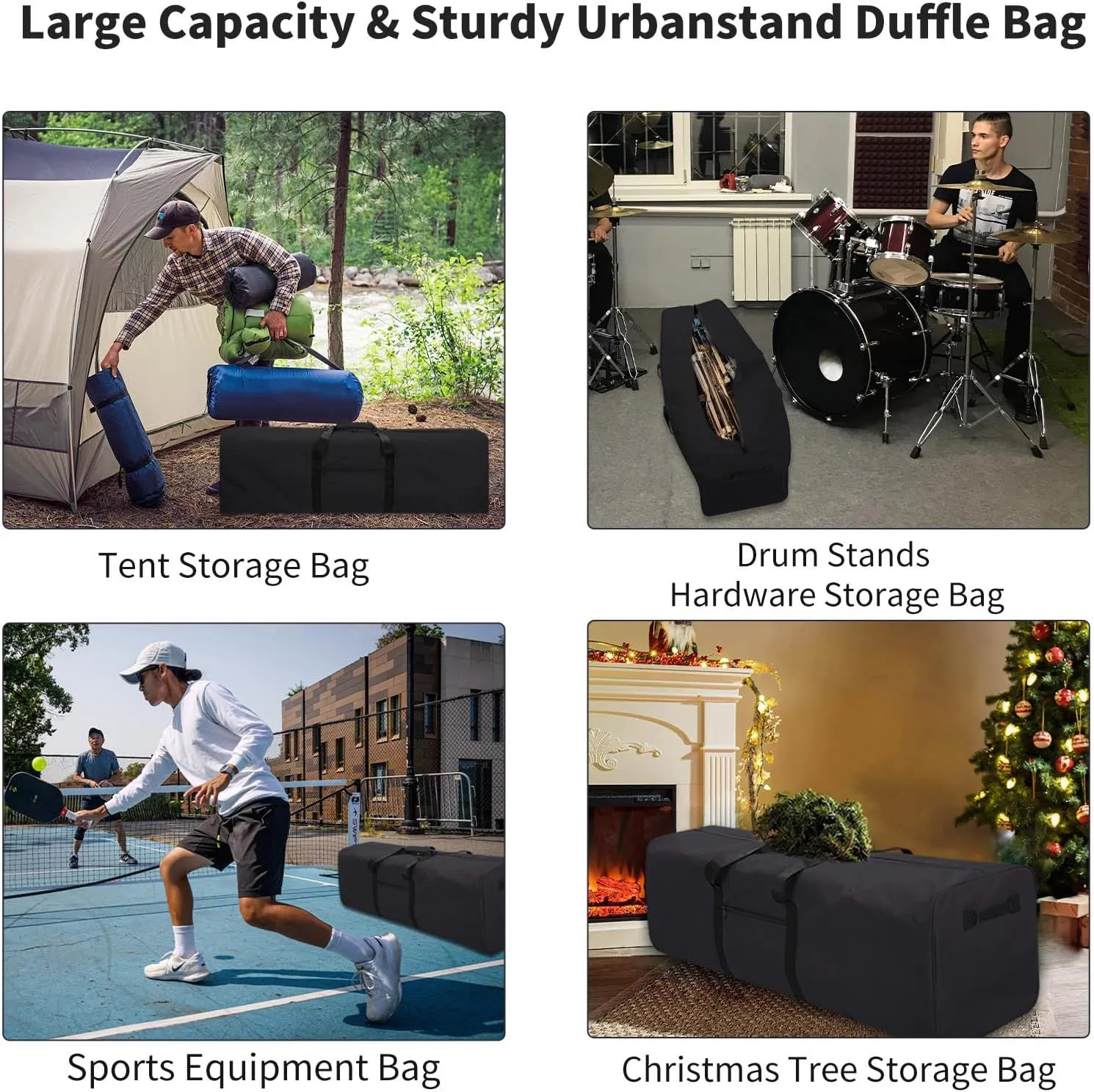 52 Inch Large Duffle Bag for Travel Camping Sport Equipment Storage Bag with 2-way Lockable Zippers (Black)