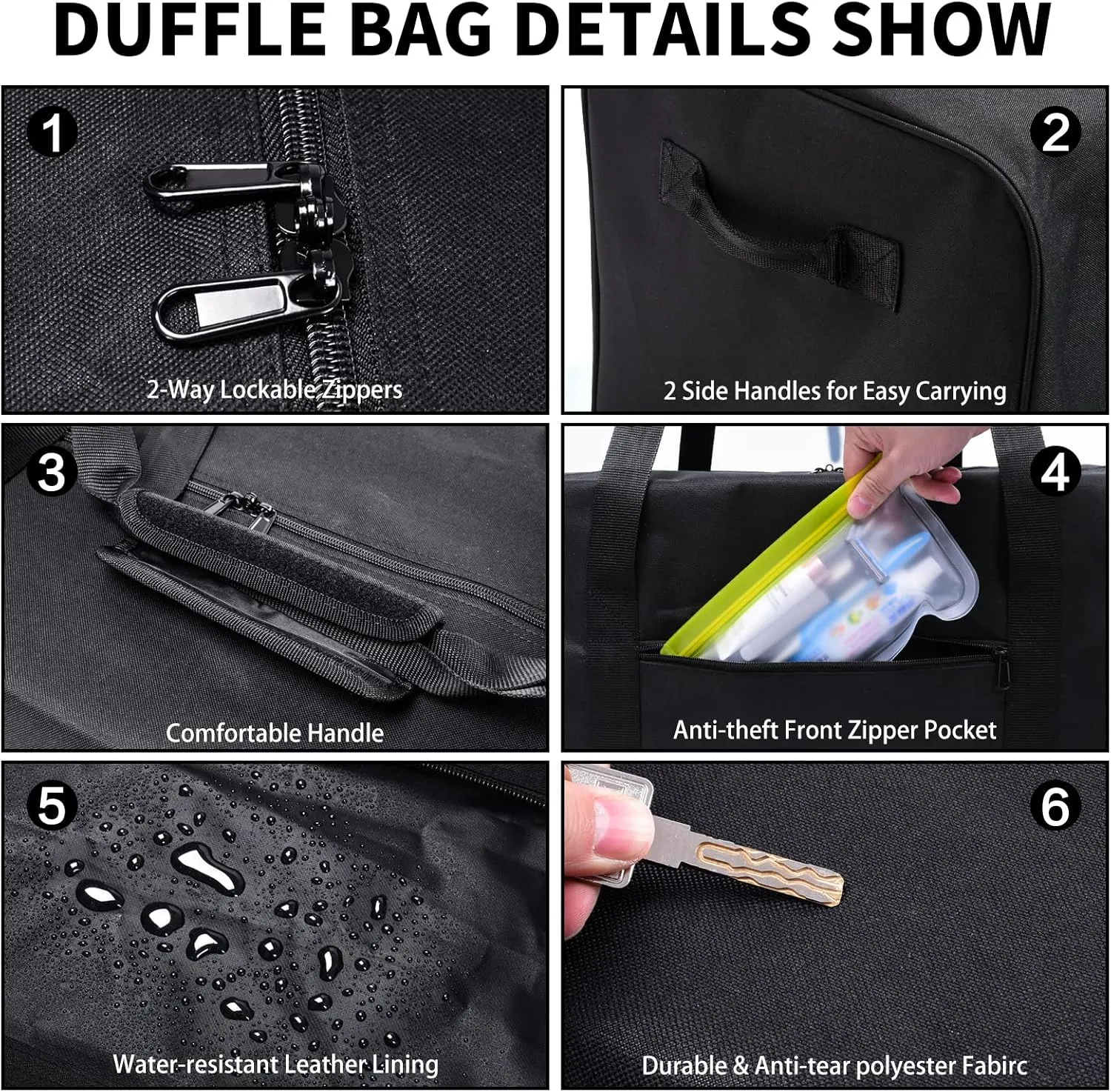 52 Inch Large Duffle Bag for Travel Camping Sport Equipment Storage Bag with 2-way Lockable Zippers (Black)
