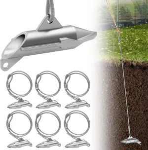 6 Pack Ground Anchors for Sheds, Heavy Duty Earth Anchors for Trapping, Arrow Shed Anchors Kit with 30" Cable for Fixing Fence, Greenhouse, Carports, Gazebo, Tent, Swing Set, Playset