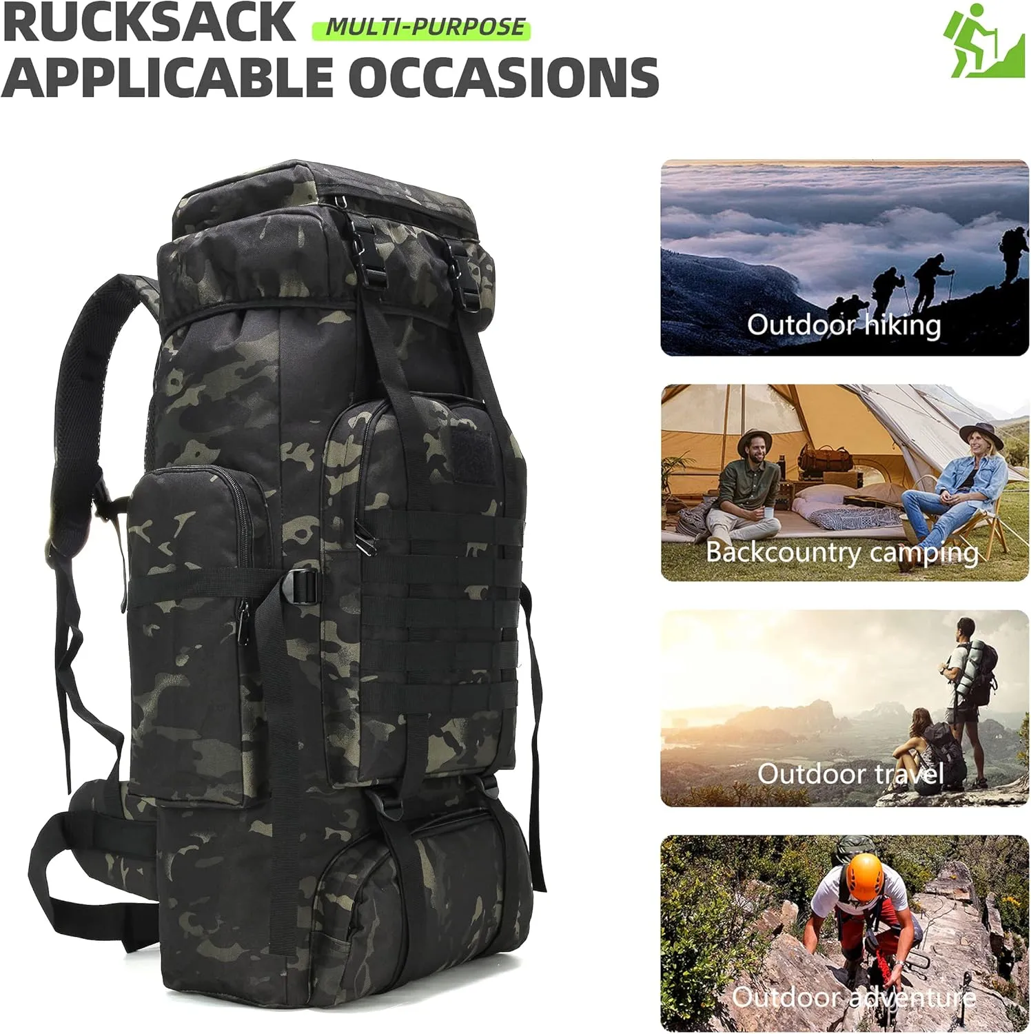 70L Hiking Backpack Military Tactical Camping Adjustable waterproof Climbing Sport Bags