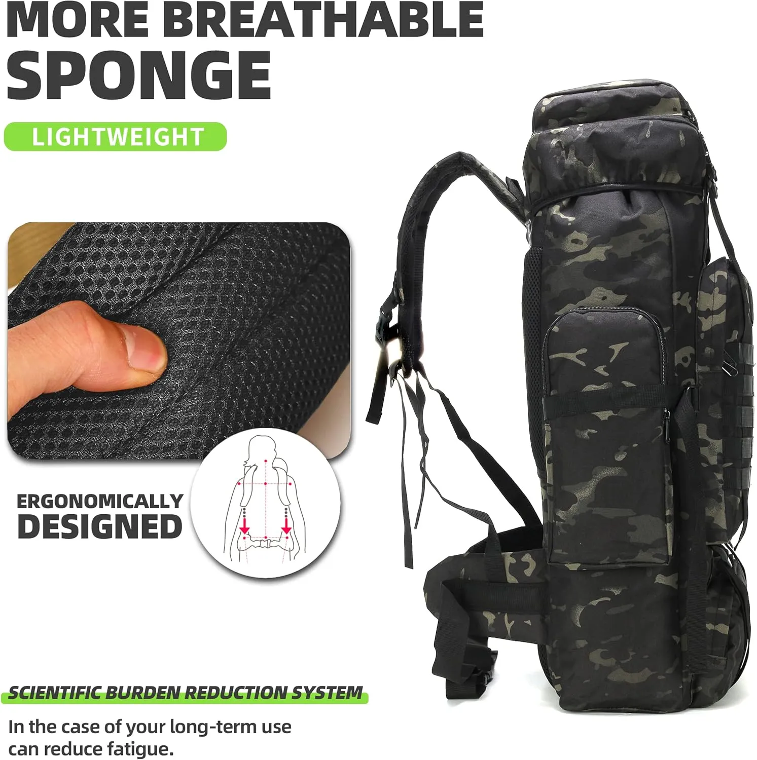 70L Hiking Backpack Military Tactical Camping Adjustable waterproof Climbing Sport Bags