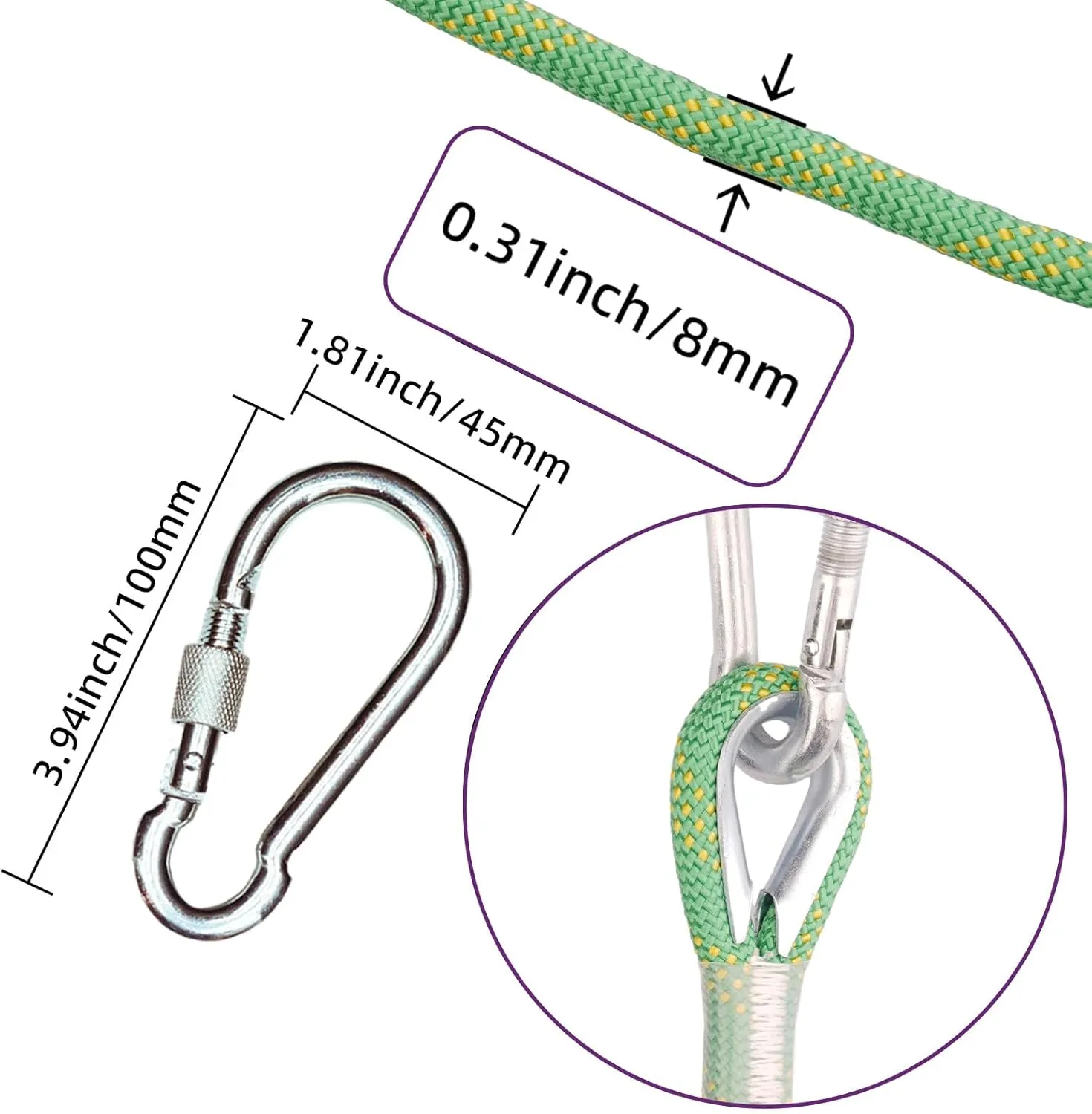 8mm Static Climbing Rope - Heavy Duty Climbing Rope for Rock Climbing, Tree Climbing Gear, Arborist Rope, and Camping Rope - 10m (32ft), 20m (64ft), 30m (96ft)