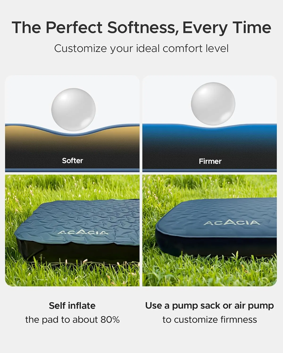 ACACIA 4.3" Thick Self Inflating Sleeping Pad with Foam | Innovative Y-Shaped Telescopic Structure | Ultraportable Camping Mattress | Outdoor Compact Air Mat for Tent Car |