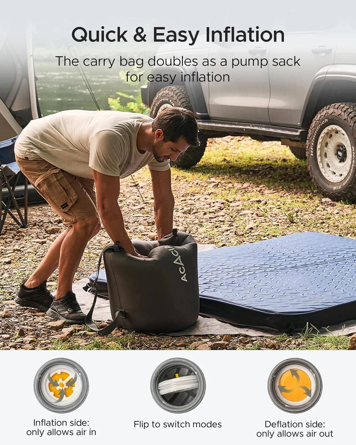 ACACIA 4.3" Thick Self Inflating Sleeping Pad with Foam | Innovative Y-Shaped Telescopic Structure | Ultraportable Camping Mattress | Outdoor Compact Air Mat for Tent Car |