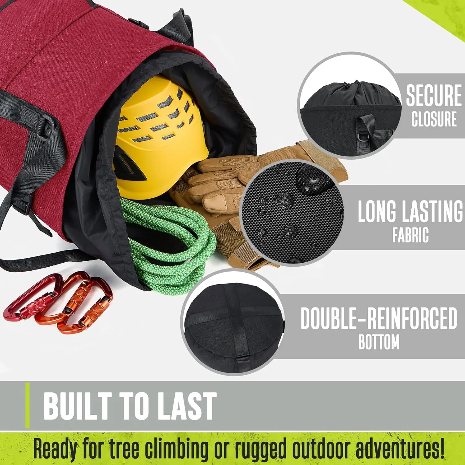 Arborist Rope Bag, 35L Tree Climbing Rope Bag, Arborist Equipment Bucket Backpack, Arborist Gear Carrier Bag with Side Pockets, Tough Rock Climbing Backpack, Rock and Tree Climbing Gear
