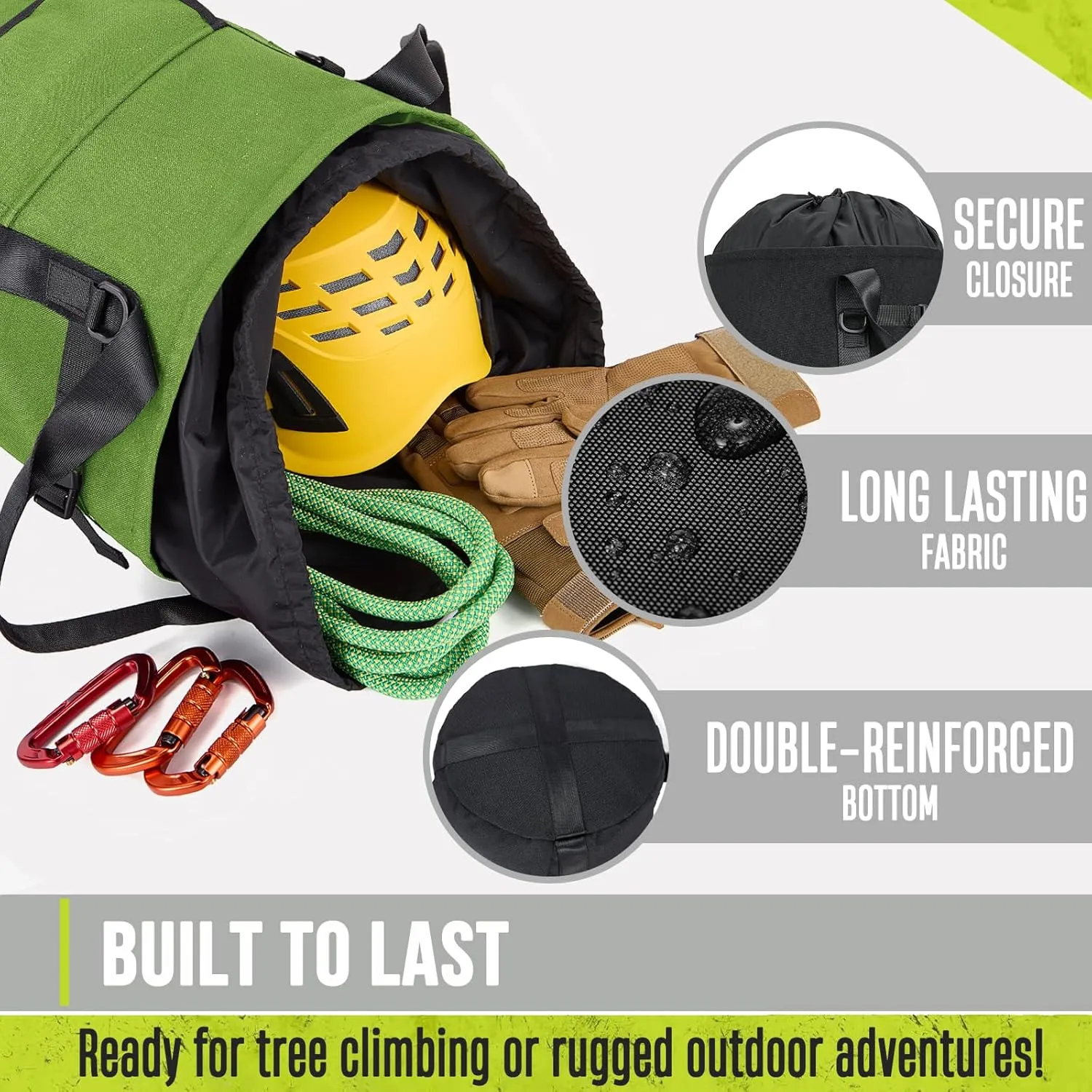 Arborist Rope Bag, 35L Tree Climbing Rope Bag, Arborist Equipment Bucket Backpack, Arborist Gear Carrier Bag with Side Pockets, Tough Rock Climbing Backpack, Rock and Tree Climbing Gear