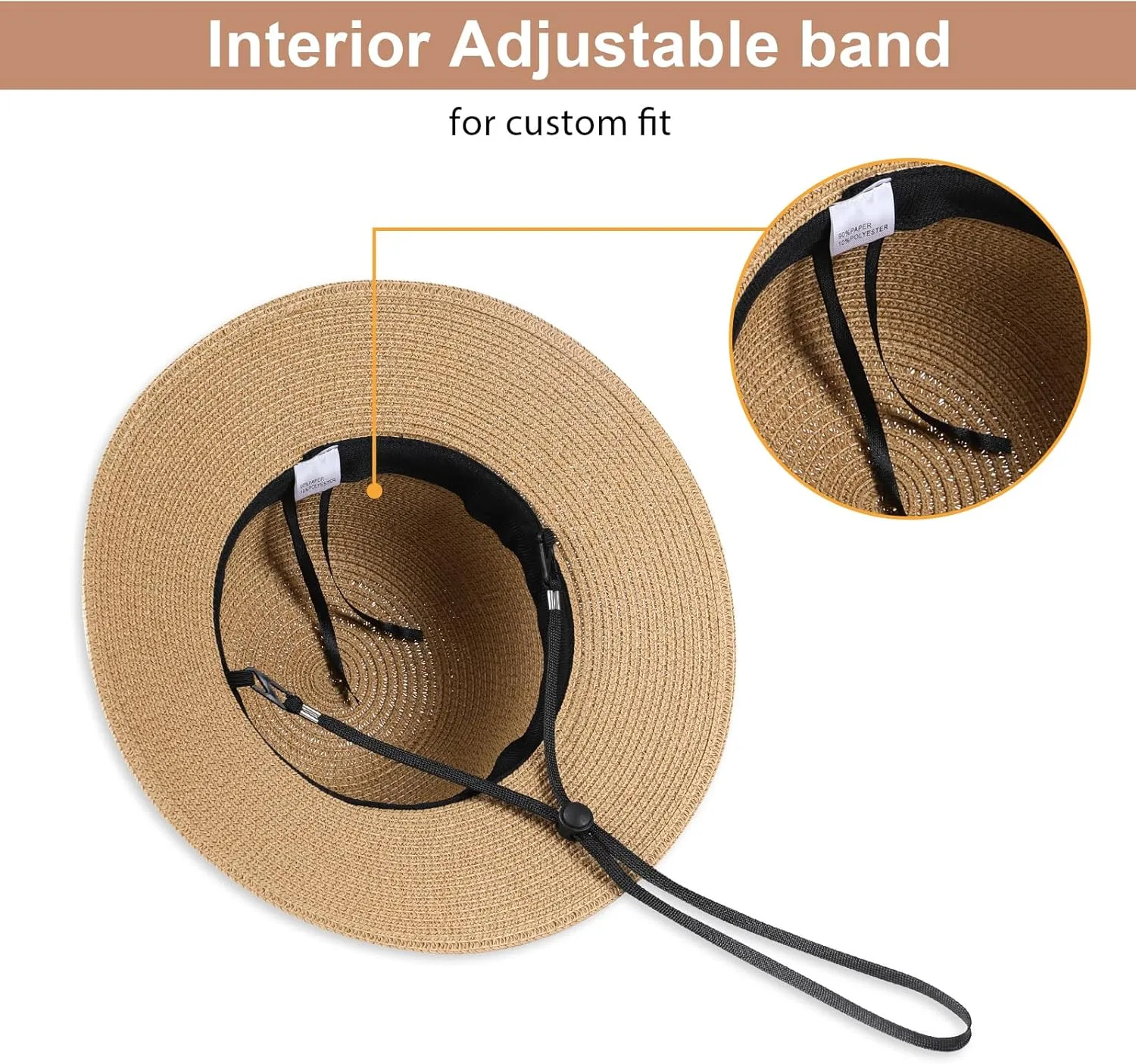 Beach Sun Hats for Women - Wide Brim Straw Womens Summer Hat with Wind Lanyard Roll Up, Foldable Beach Hat UV Protection
