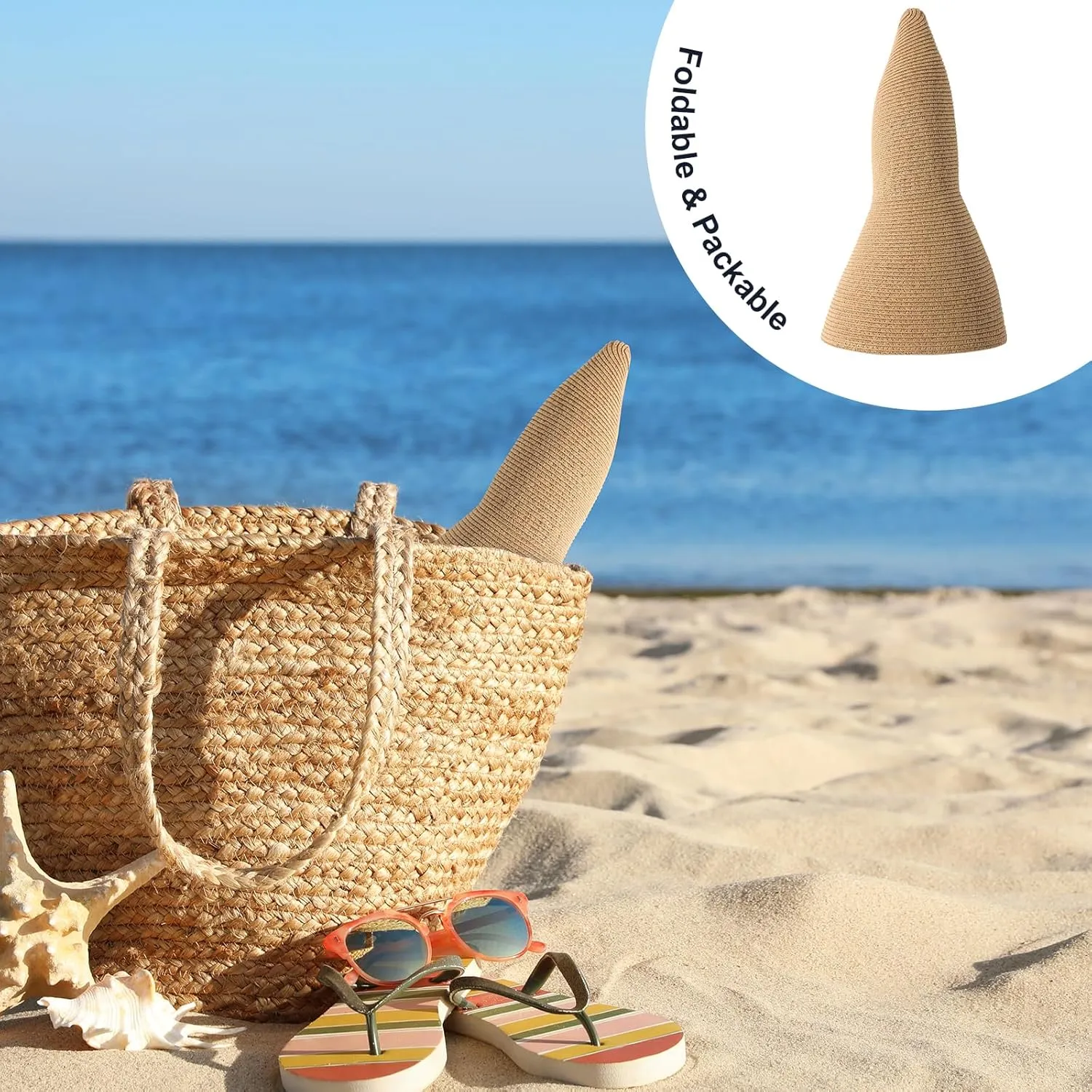 Beach Sun Hats for Women - Wide Brim Straw Womens Summer Hat with Wind Lanyard Roll Up, Foldable Beach Hat UV Protection