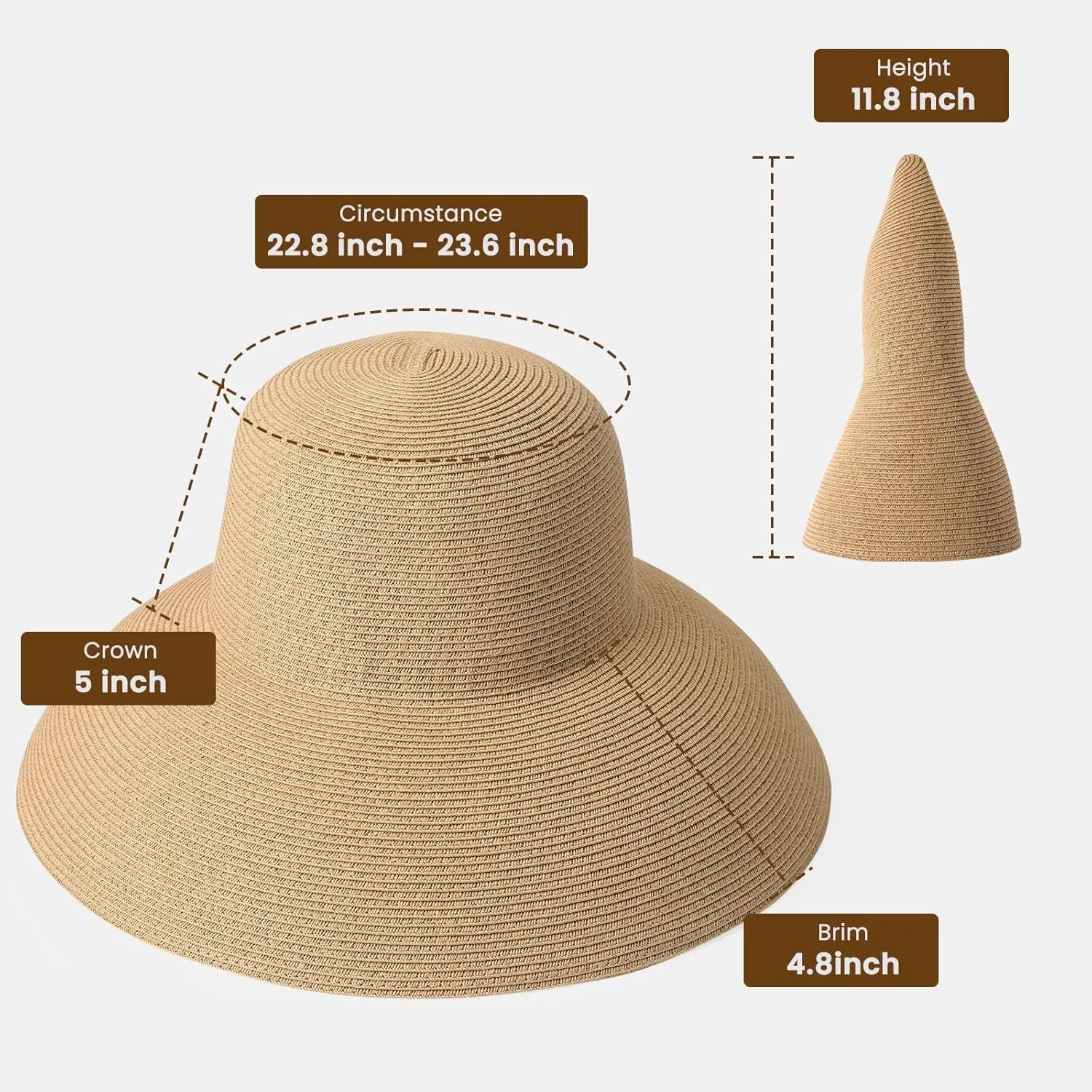 Beach Sun Hats for Women - Wide Brim Straw Womens Summer Hat with Wind Lanyard Roll Up, Foldable Beach Hat UV Protection