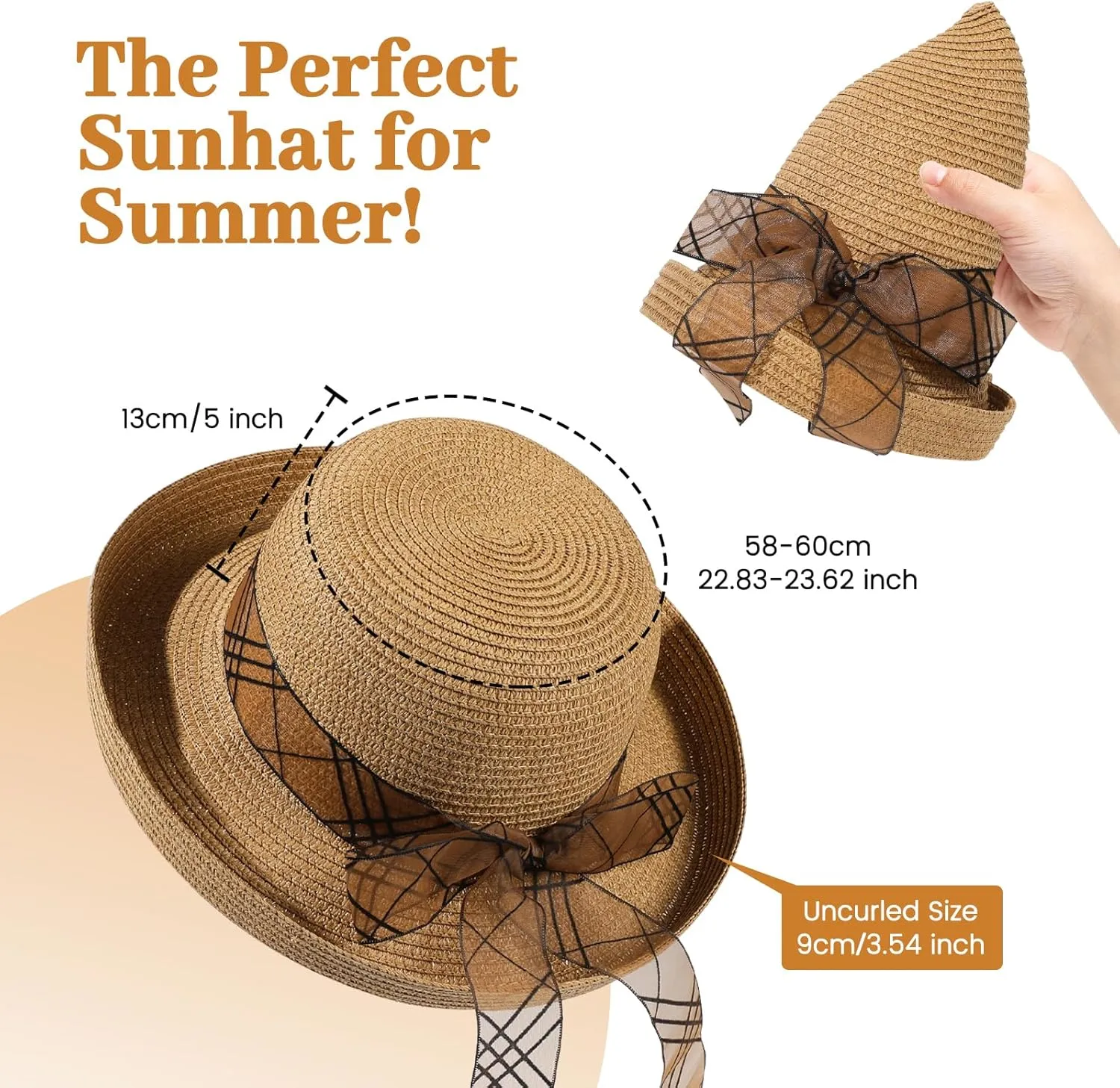 Beach Sun Hats for Women - Wide Brim Straw Womens Summer Hat with Wind Lanyard Roll Up, Foldable Beach Hat UV Protection