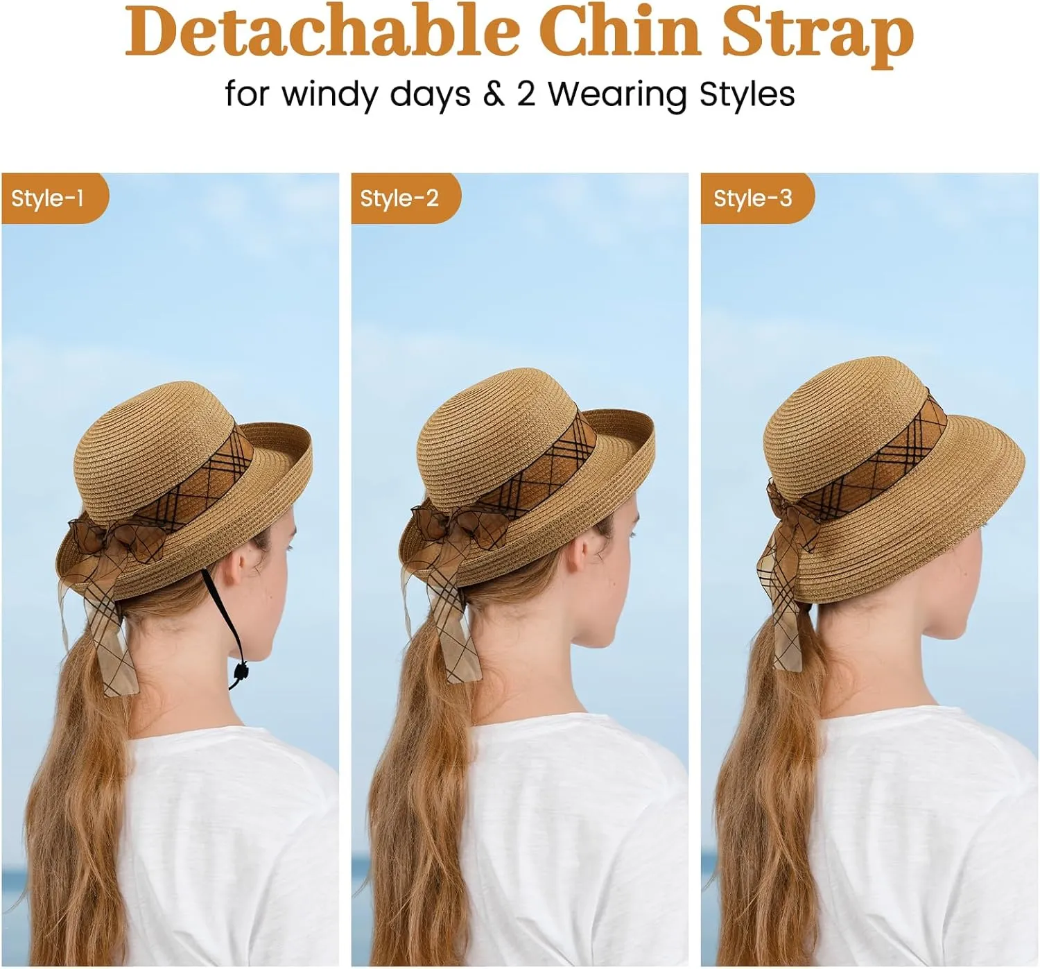 Beach Sun Hats for Women - Wide Brim Straw Womens Summer Hat with Wind Lanyard Roll Up, Foldable Beach Hat UV Protection