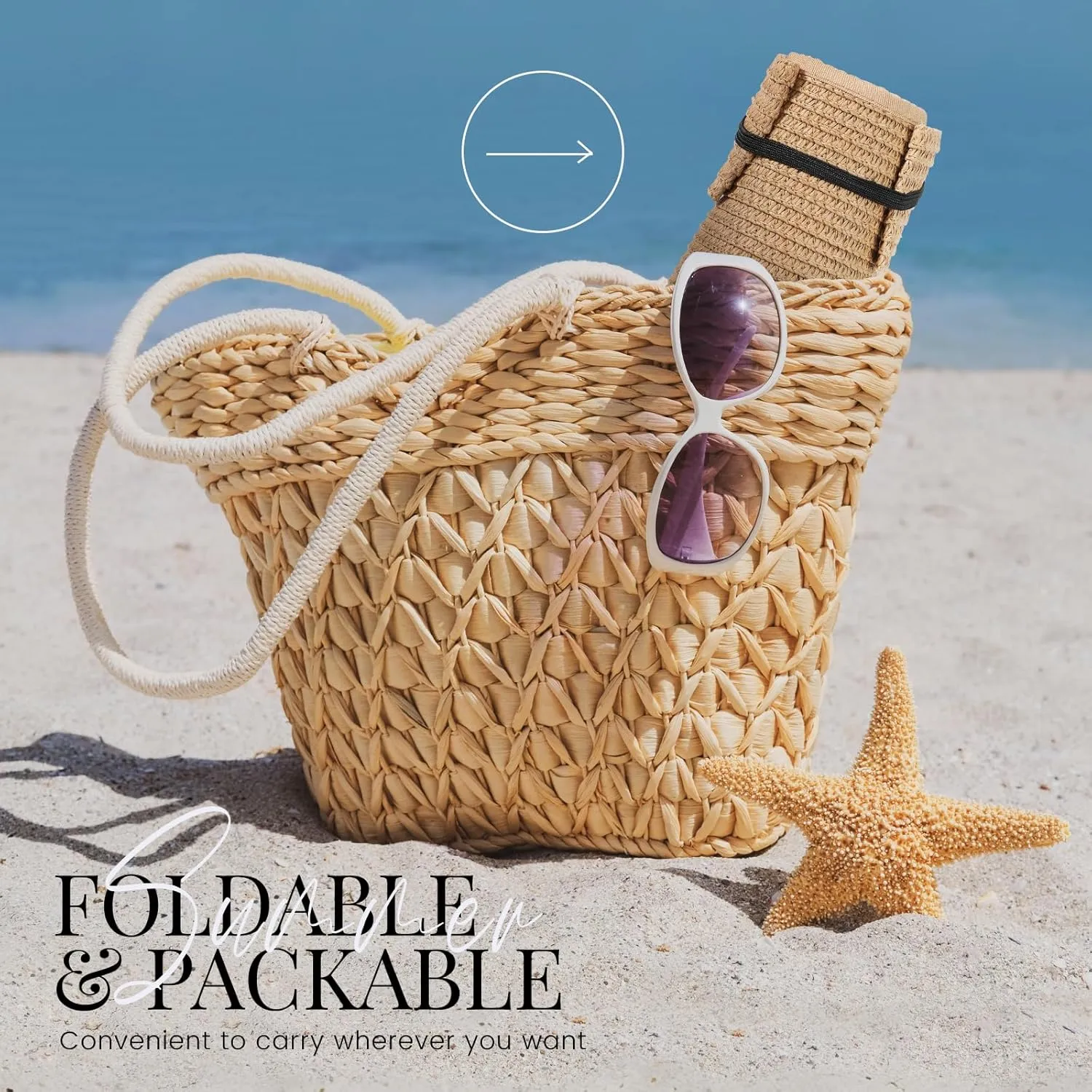 Beach Sun Straw Hats for Women, UPF 50  UV Sun Protection Wide Brim Summer Straw Hat Foldable Packable Roll up Cap