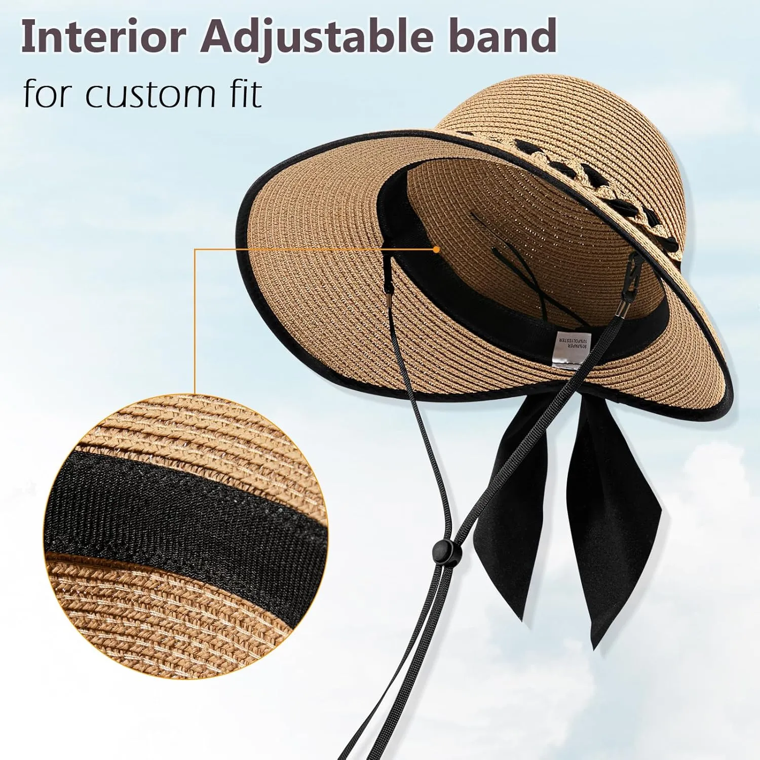 Beach Sun Straw Hats for Women, UPF 50  UV Sun Protection Wide Brim Summer Straw Hat Foldable Packable Roll up Cap