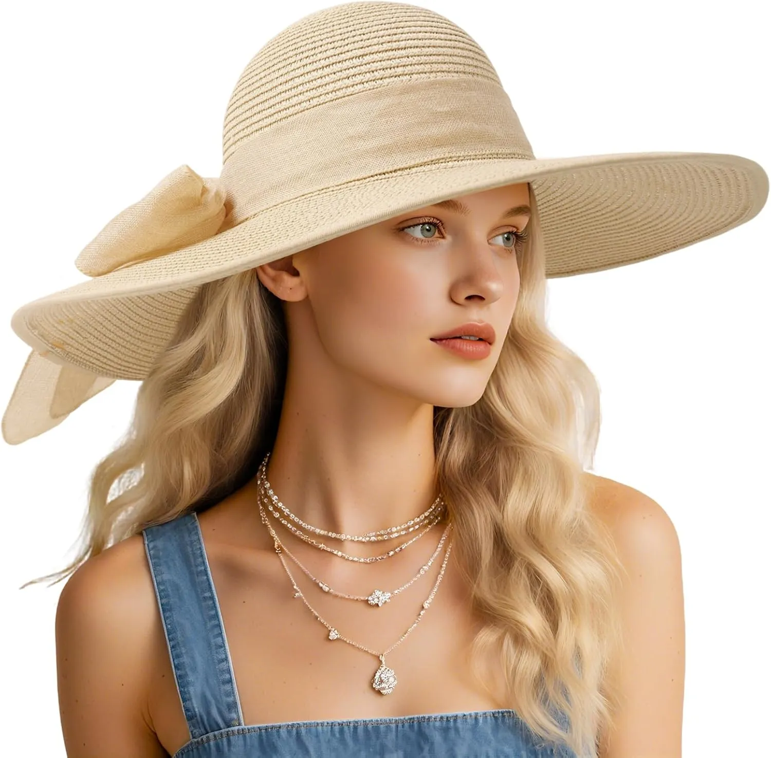 Beach Sun Straw Hats for Women, UPF 50  UV Sun Protection Wide Brim Summer Straw Hat Foldable Packable Roll up Cap