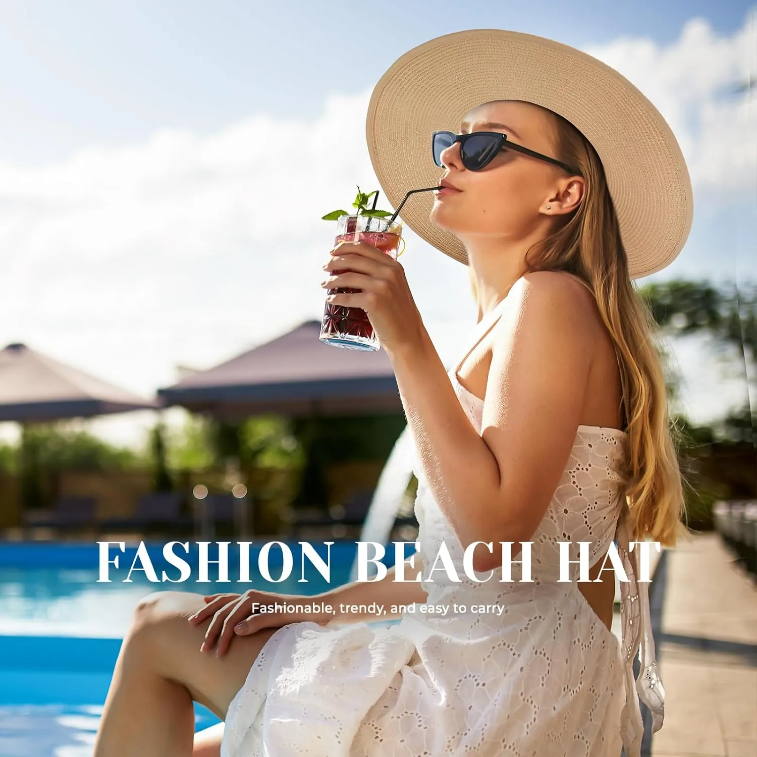 Beach Sun Straw Hats for Women, UPF 50  UV Sun Protection Wide Brim Summer Straw Hat Foldable Packable Roll up Cap