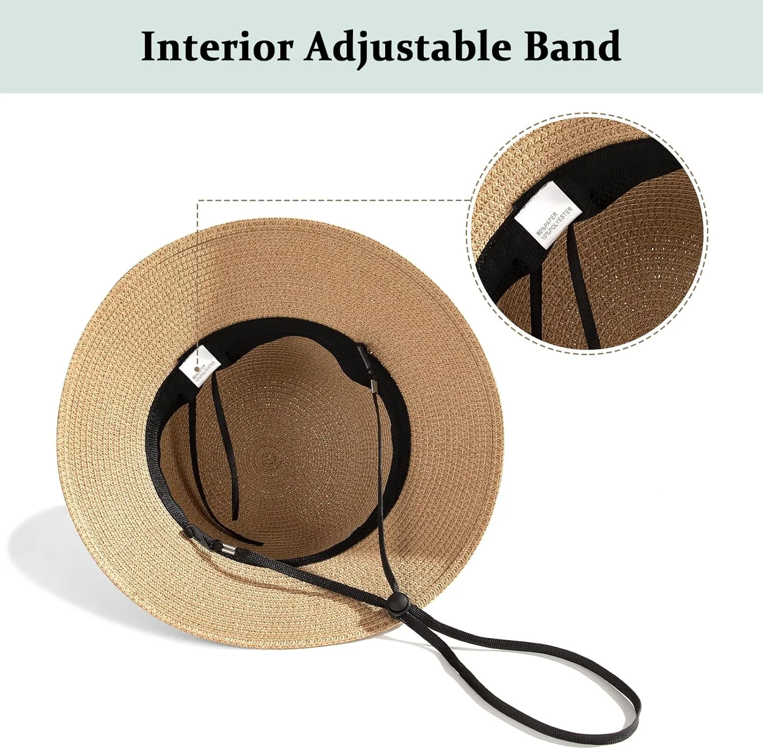 Beach Sun Straw Hats for Women, UPF 50  UV Sun Protection Wide Brim Summer Straw Hat Foldable Packable Roll up Cap