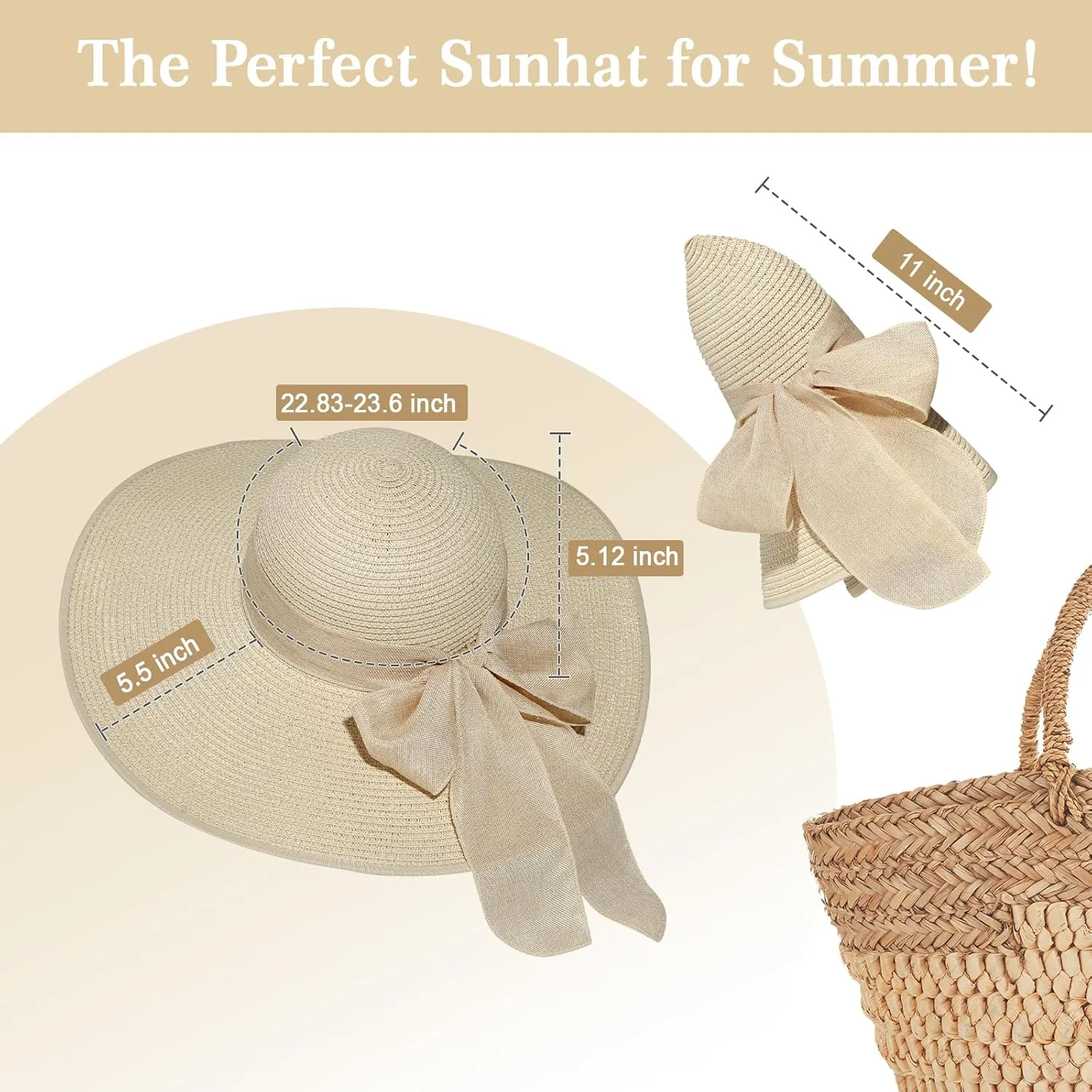 Beach Sun Straw Hats for Women, UPF 50  UV Sun Protection Wide Brim Summer Straw Hat Foldable Packable Roll up Cap