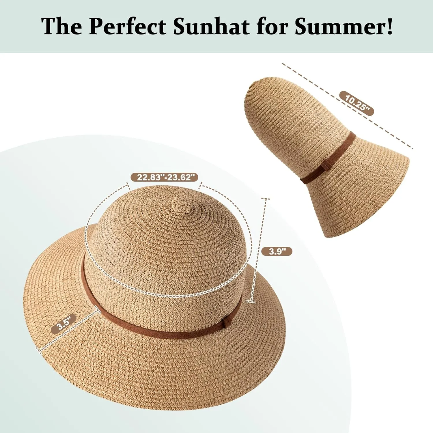 Beach Sun Straw Hats for Women, UPF 50  UV Sun Protection Wide Brim Summer Straw Hat Foldable Packable Roll up Cap