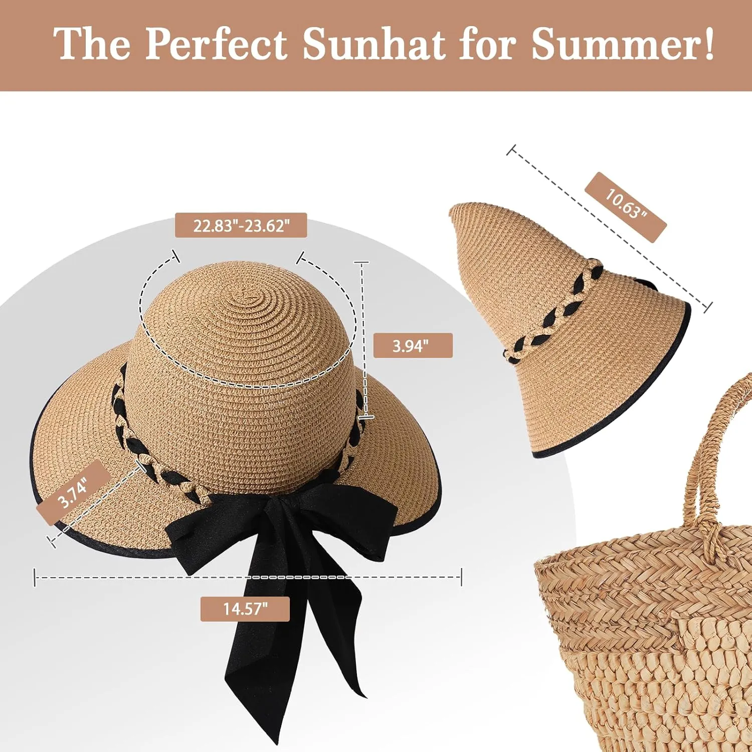 Beach Sun Straw Hats for Women, UPF 50  UV Sun Protection Wide Brim Summer Straw Hat Foldable Packable Roll up Cap