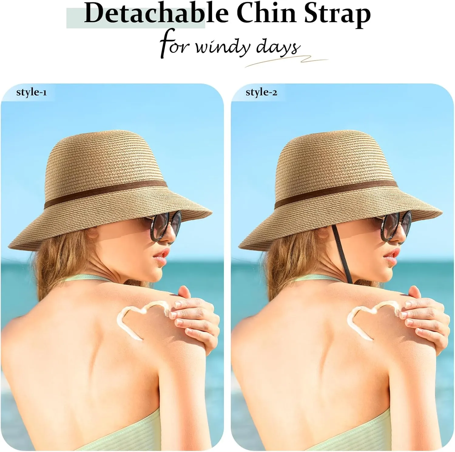 Beach Sun Straw Hats for Women, UPF 50  UV Sun Protection Wide Brim Summer Straw Hat Foldable Packable Roll up Cap