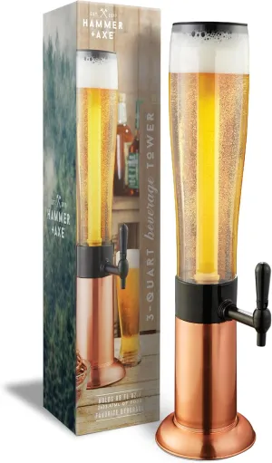 Beverage Drink Dispenser with Ice Tube Drink Cooler, Holds 7 Beer Cans, Margarita Tower, Mimosa Tower, BBQ Party Supplies, Home Bar Accessories, 2.6L of Iced Tea Lemonade Water