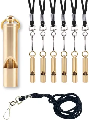 Brass Whistles 6 Pack with Lanyards  125  dB Loud for Home Alerts & Outdoor Safety, Solid Brass Hiking Whistles for Trails & Emergencies to get Help