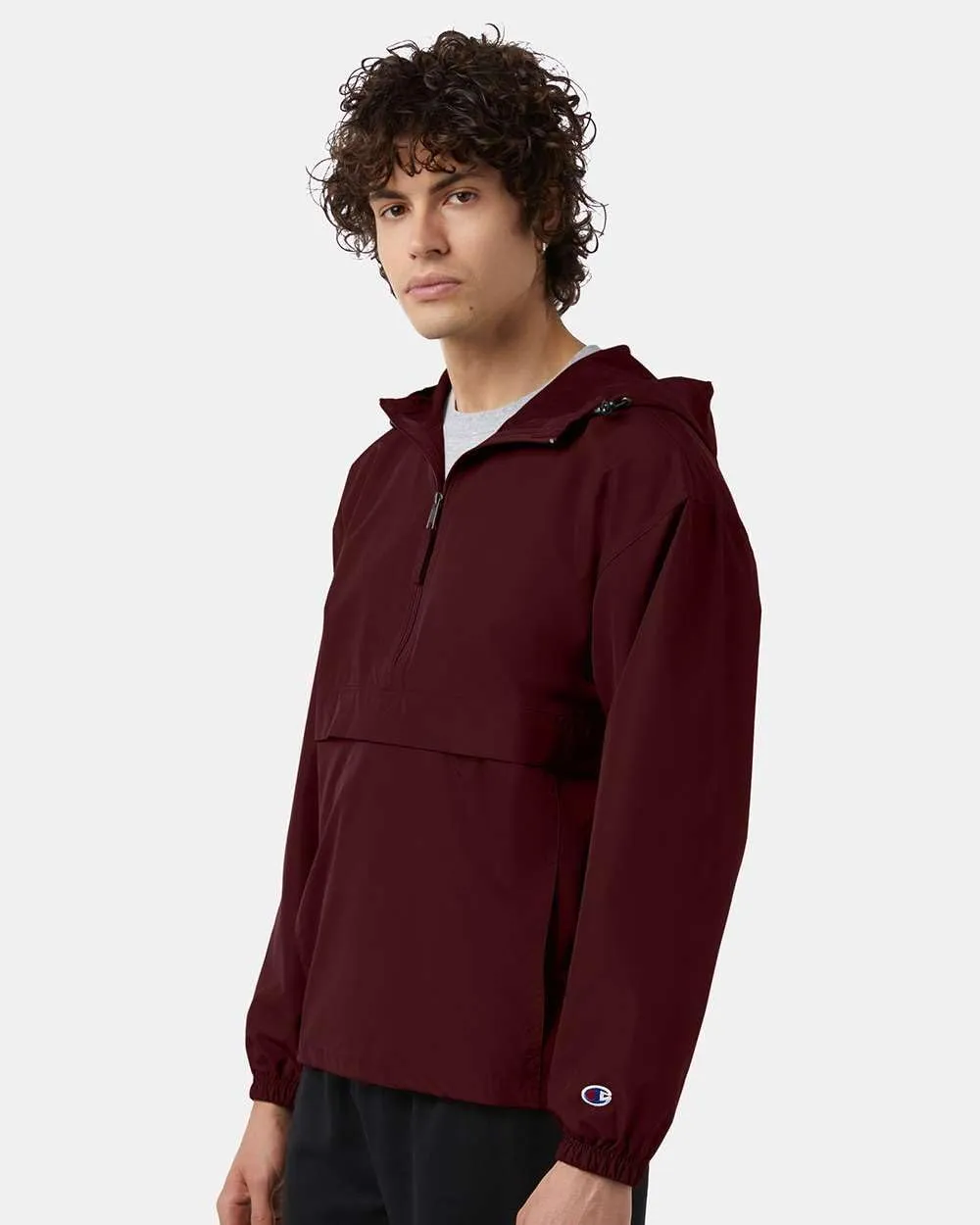 Champion CO200 Men's Hooded Packable Quarter-Zip Jacket, Lightweight Wind & Water-Resistant Pullover with Adjustable Hood