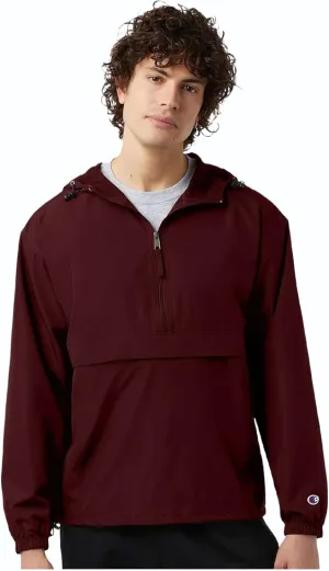 Champion CO200 Men's Hooded Packable Quarter-Zip Jacket, Lightweight Wind & Water-Resistant Pullover with Adjustable Hood