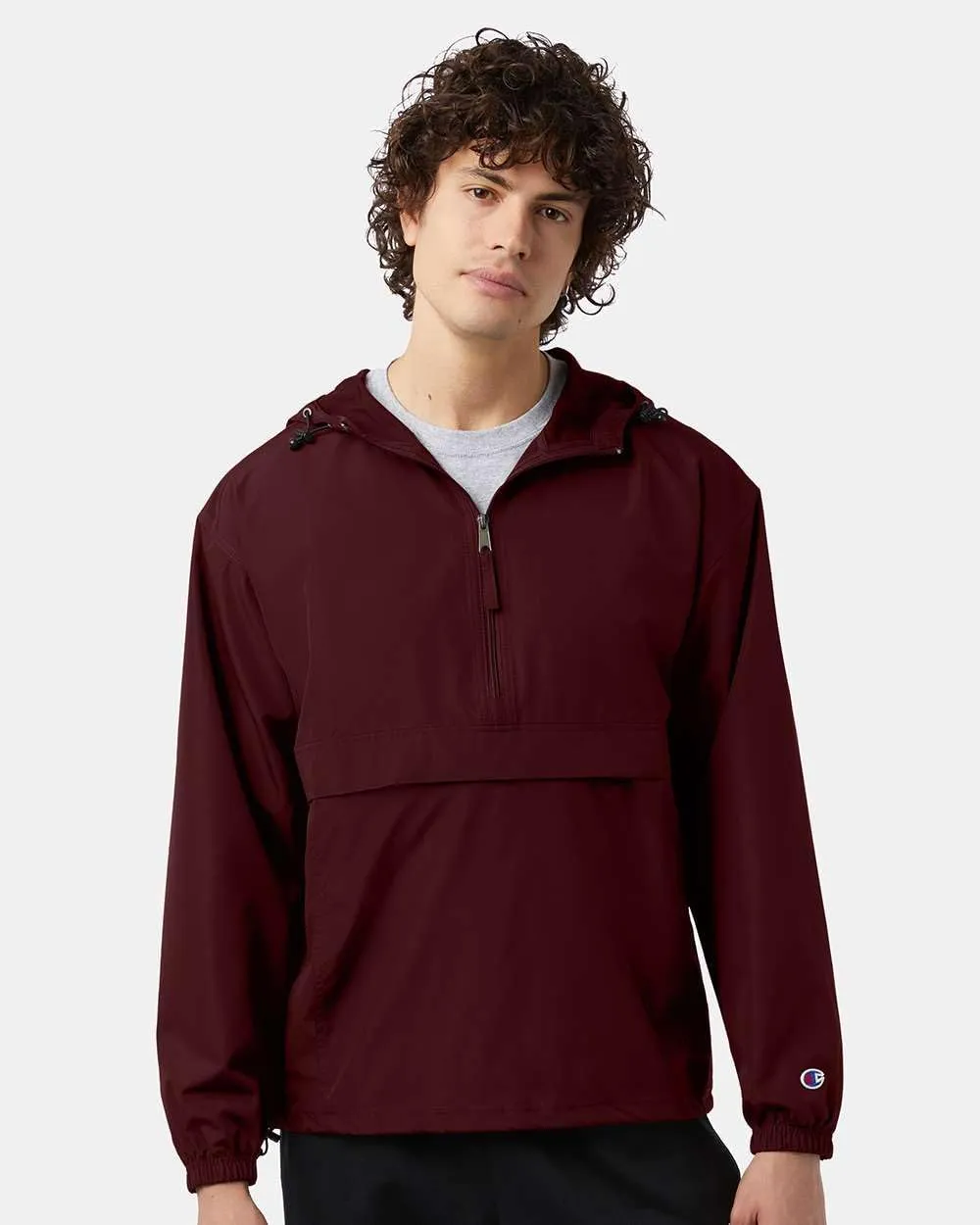 Champion CO200 Men's Hooded Packable Quarter-Zip Jacket, Lightweight Wind & Water-Resistant Pullover with Adjustable Hood