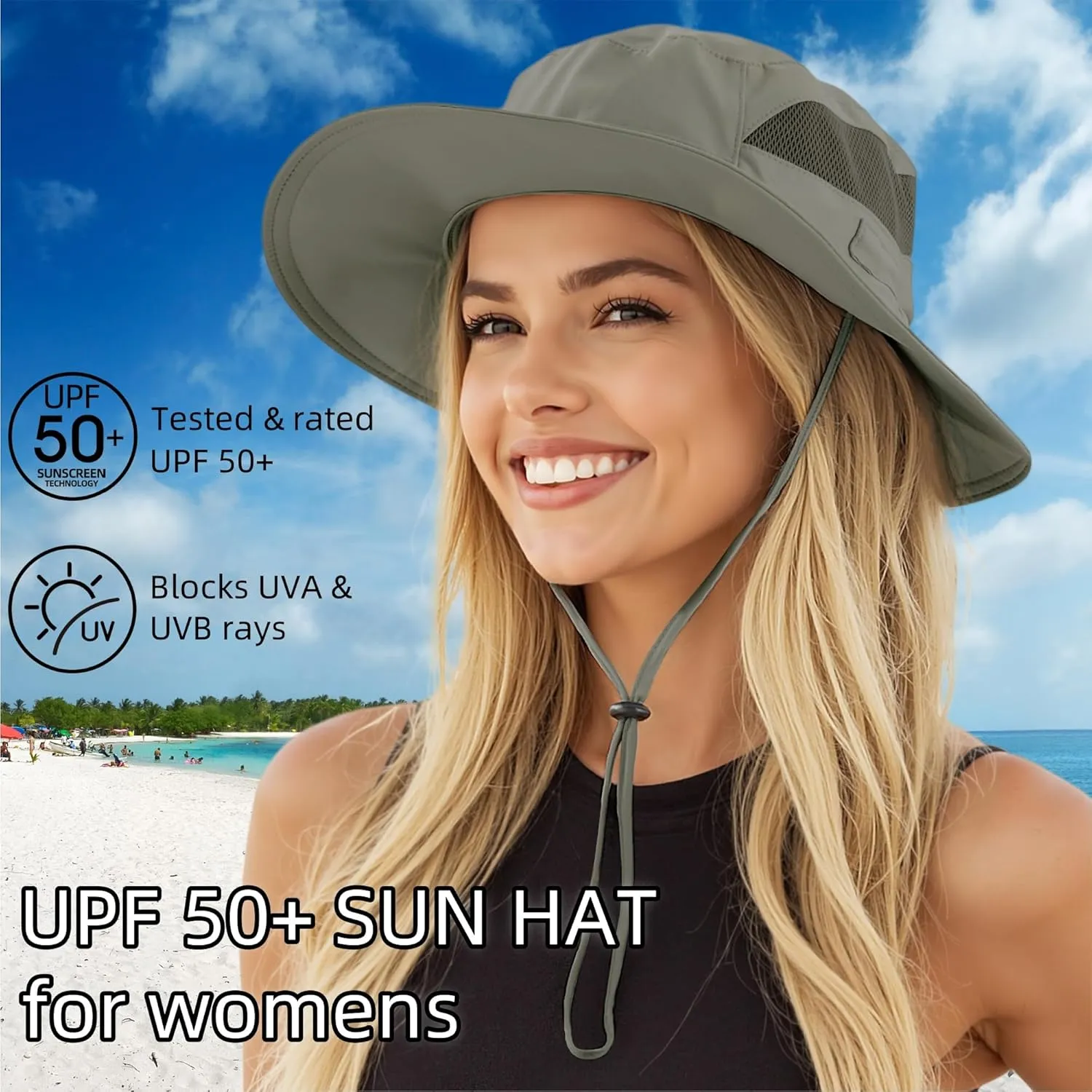 Connectyle Women's UPF 50  Sun Hat UV Protection Wide Brim Bucket Hat Summer Beach Hats Fishing Hiking Outdoor Safari Hats