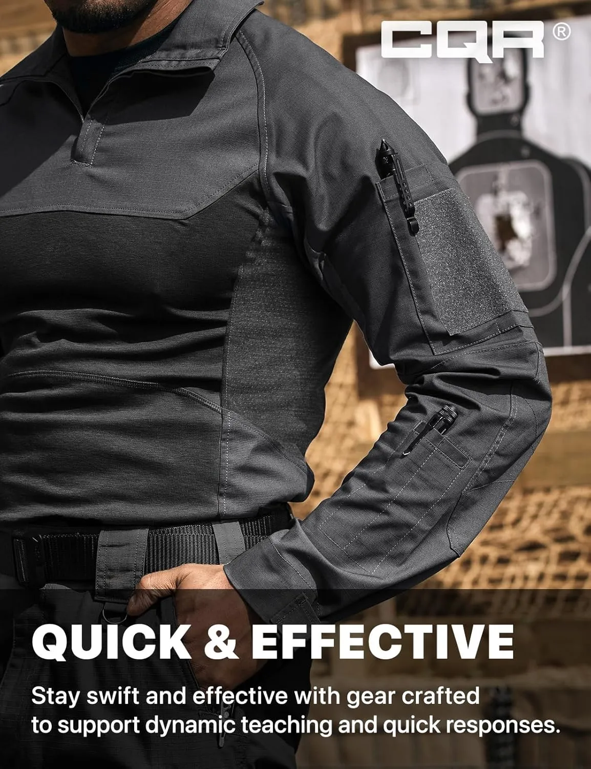 CQR Men's Combat Shirt Tactical 1/4 Zip Long Sleeve Military BDU Shirts Camo EDC Top with Pockets