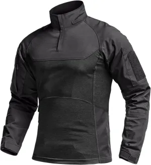 CQR Men's Combat Shirt Tactical 1/4 Zip Long Sleeve Military BDU Shirts Camo EDC Top with Pockets