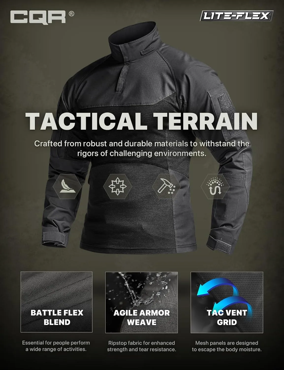 CQR Men's Combat Shirt Tactical 1/4 Zip Long Sleeve Military BDU Shirts Camo EDC Top with Pockets