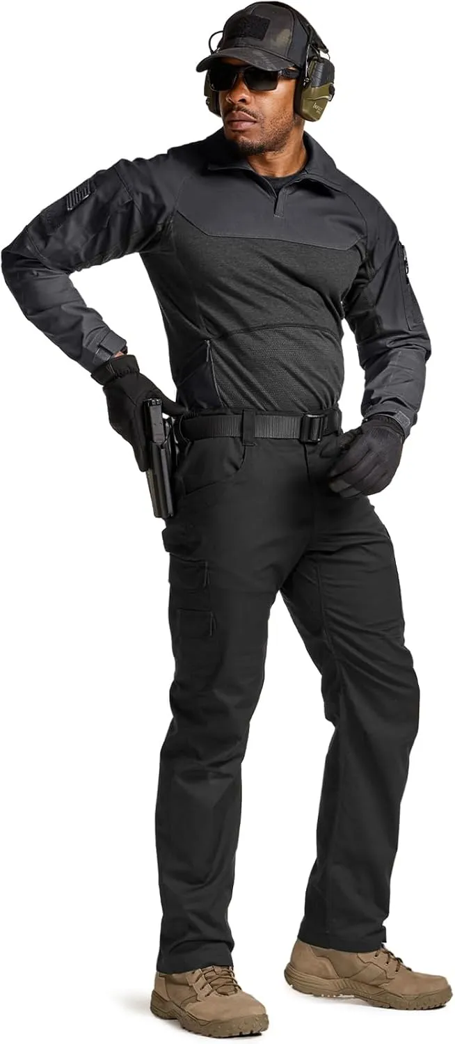 CQR Men's Combat Shirt Tactical 1/4 Zip Long Sleeve Military BDU Shirts Camo EDC Top with Pockets