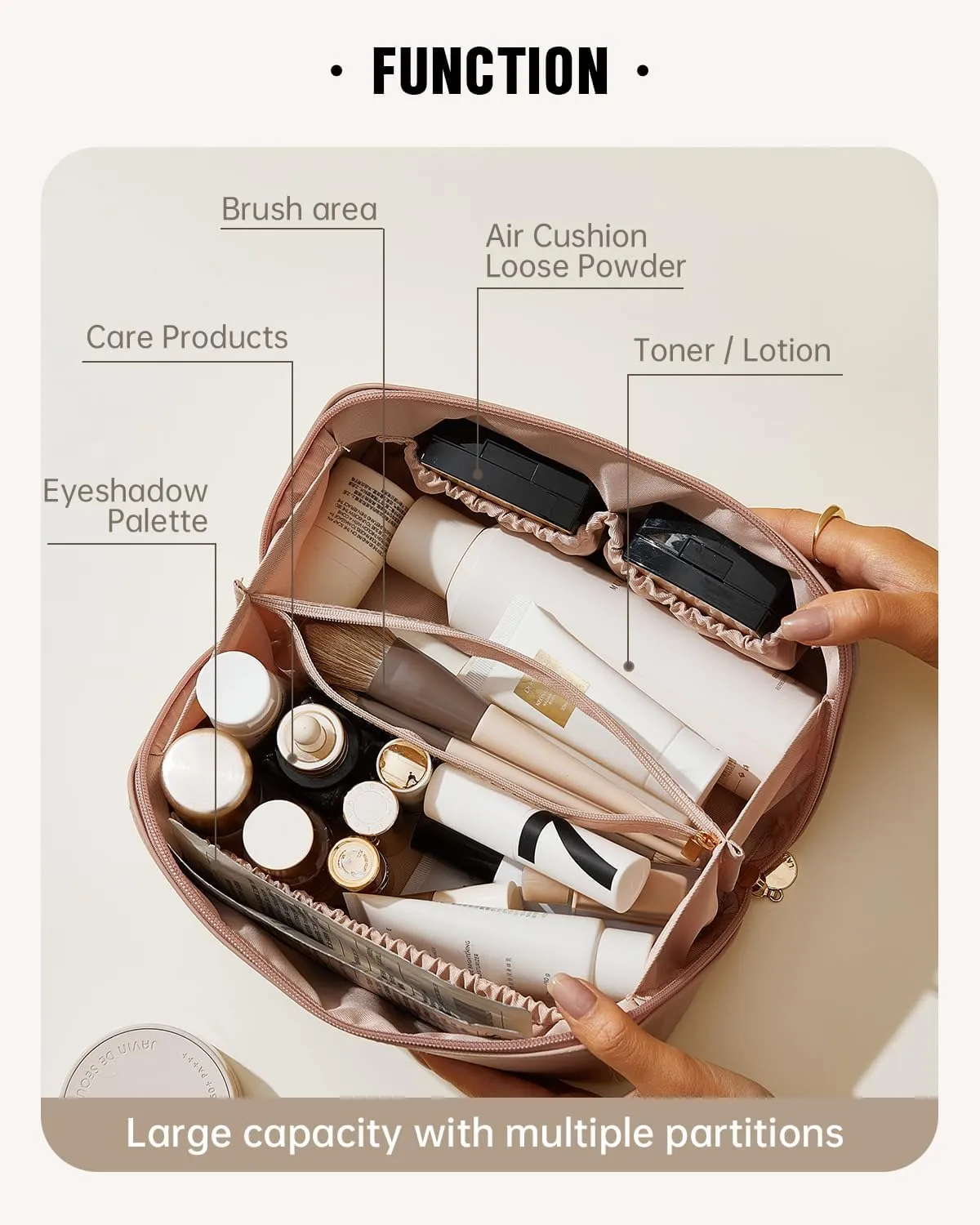 EACHY Travel Makeup Bag,Large Capacity Cosmetic Bags for Women,Waterproof Portable Pouch Open Flat Toiletry Bag Make up Organizer with Divider and Handle