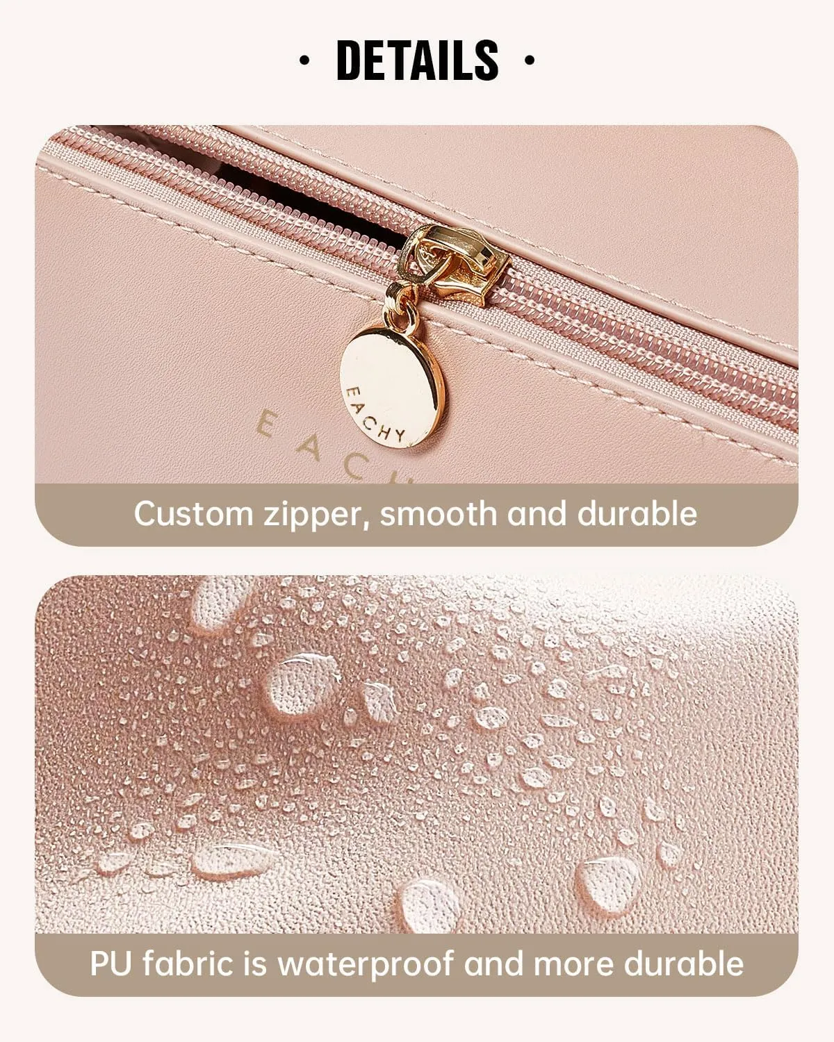EACHY Travel Makeup Bag,Large Capacity Cosmetic Bags for Women,Waterproof Portable Pouch Open Flat Toiletry Bag Make up Organizer with Divider and Handle