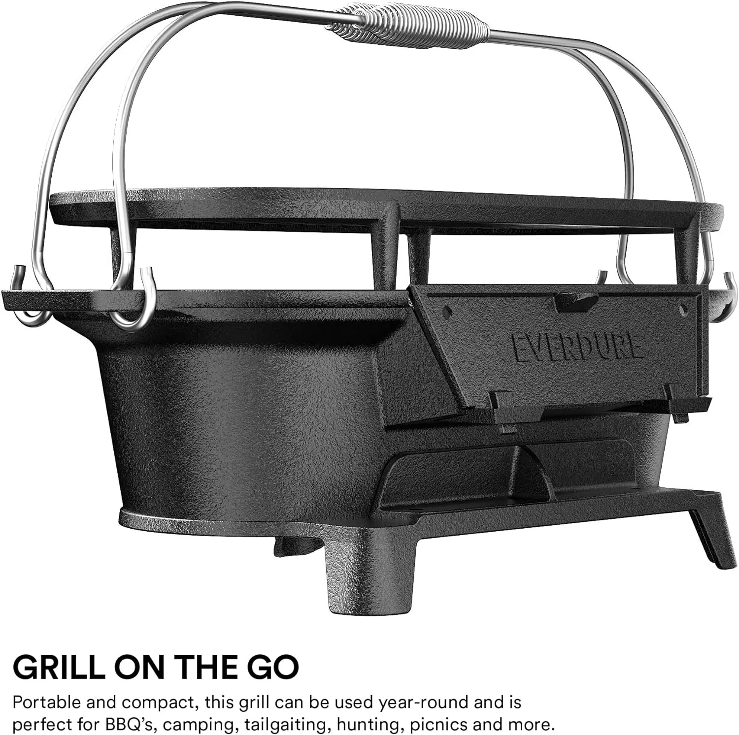 Everdure Oval Cast Iron Grill & Cover  Outdoor, Portable Charcoal Grill and Tabletop Cast Iron Skillet - 100% Cast Iron, Enameled, Durable, Small Charcoal Grill, Camping Stove, Hibachi Grill