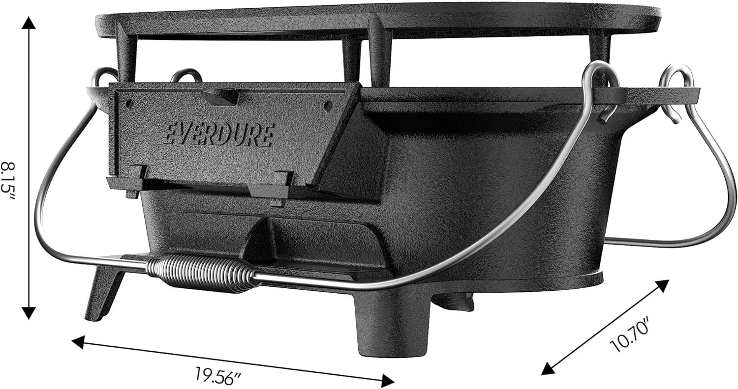Everdure Oval Cast Iron Grill & Cover  Outdoor, Portable Charcoal Grill and Tabletop Cast Iron Skillet - 100% Cast Iron, Enameled, Durable, Small Charcoal Grill, Camping Stove, Hibachi Grill