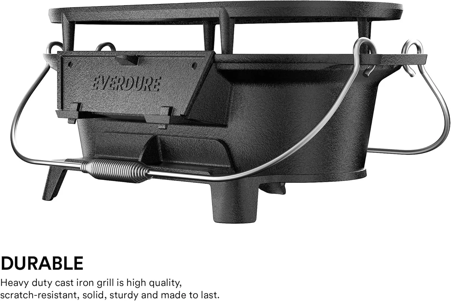Everdure Oval Cast Iron Grill & Cover  Outdoor, Portable Charcoal Grill and Tabletop Cast Iron Skillet - 100% Cast Iron, Enameled, Durable, Small Charcoal Grill, Camping Stove, Hibachi Grill