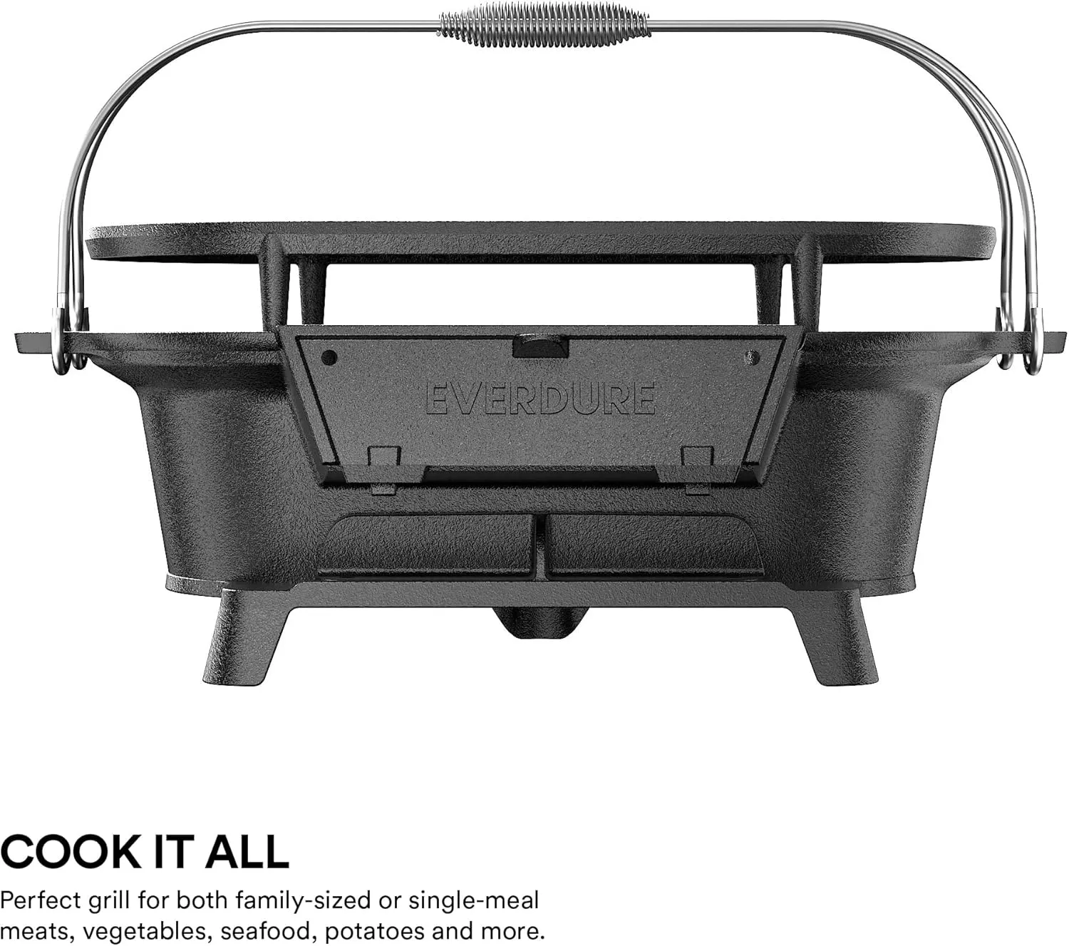Everdure Oval Cast Iron Grill & Cover  Outdoor, Portable Charcoal Grill and Tabletop Cast Iron Skillet - 100% Cast Iron, Enameled, Durable, Small Charcoal Grill, Camping Stove, Hibachi Grill