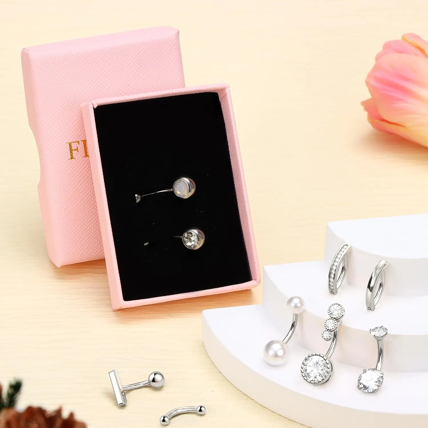 FIASASO 9 Pcs Gold Belly Button Ring - Surgical Stainless Steel CZ Opal Pearl Clicker Piercings for Women Navel Pack Silver/Gold