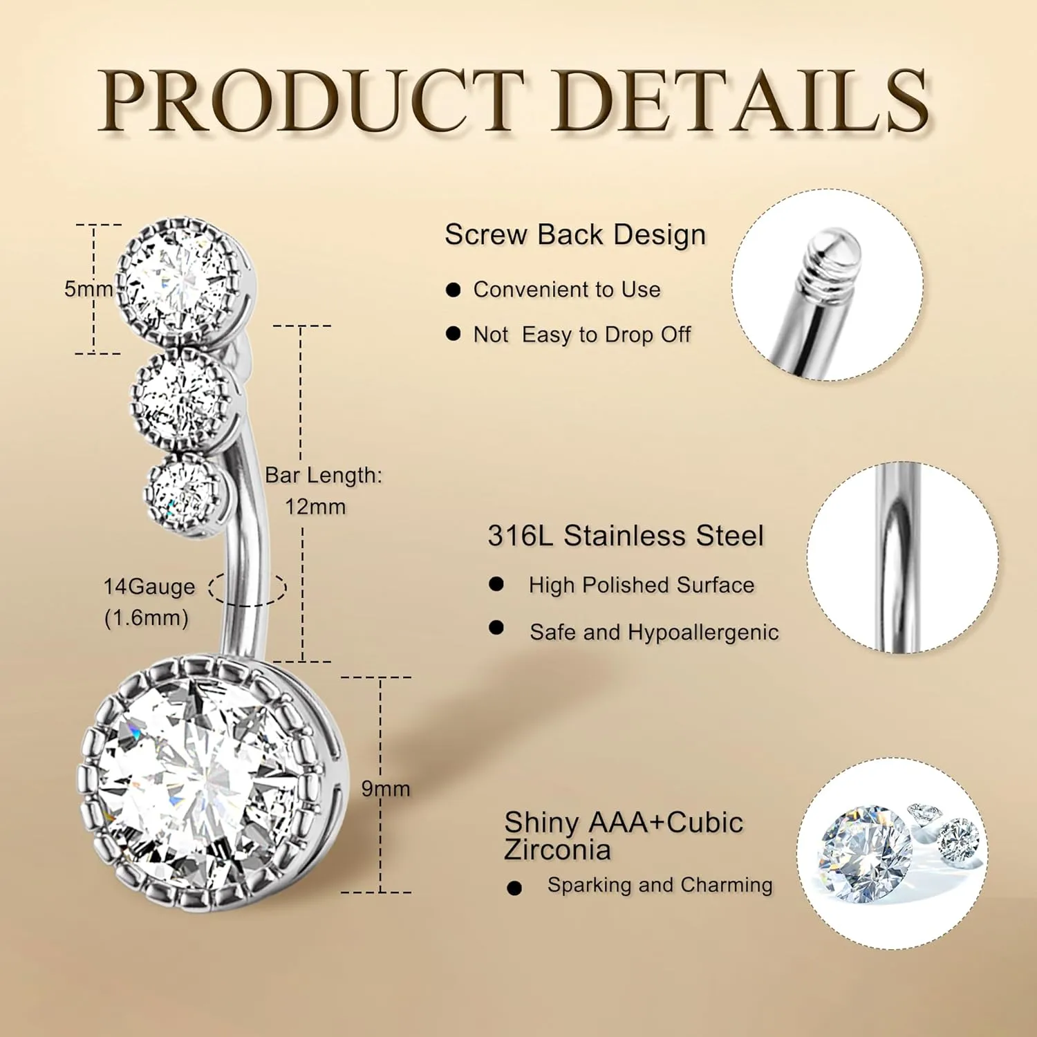 FIASASO 9 Pcs Gold Belly Button Ring - Surgical Stainless Steel CZ Opal Pearl Clicker Piercings for Women Navel Pack Silver/Gold