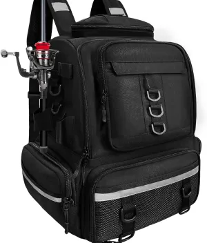 Fishing Tackle Backpack 58L Large Water-Resistant Fishing Tackle Bag with Rod Holders Internal insulation compartment Storage Bag Store Fishing Gear for Fishing Hiking Travel and Hunting