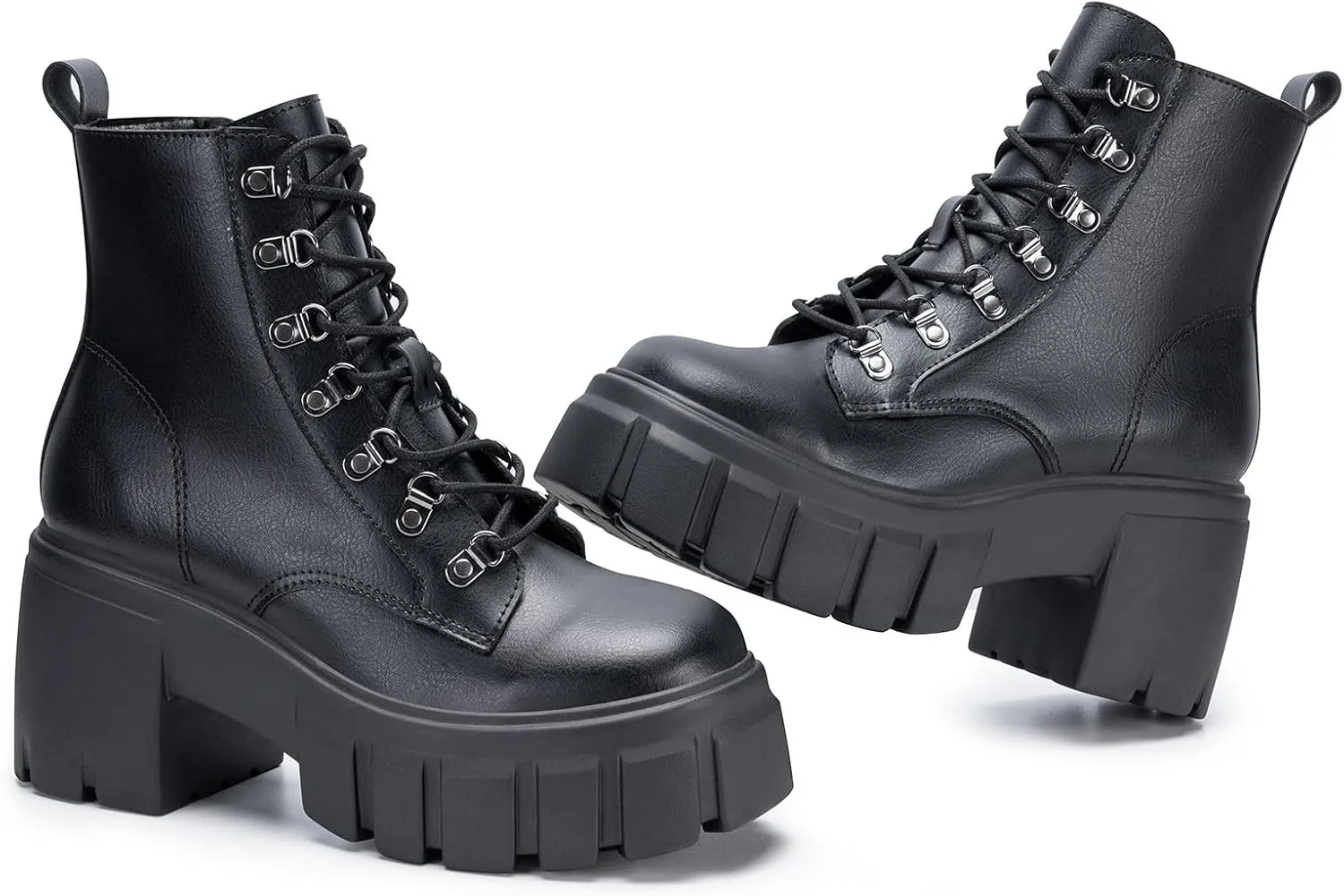 FITORY Womens Combat Boots Lightweight Lace up Side Zipper Ankle Botas High Heel Chunky Platform Lug Sole Booties Size 6-11